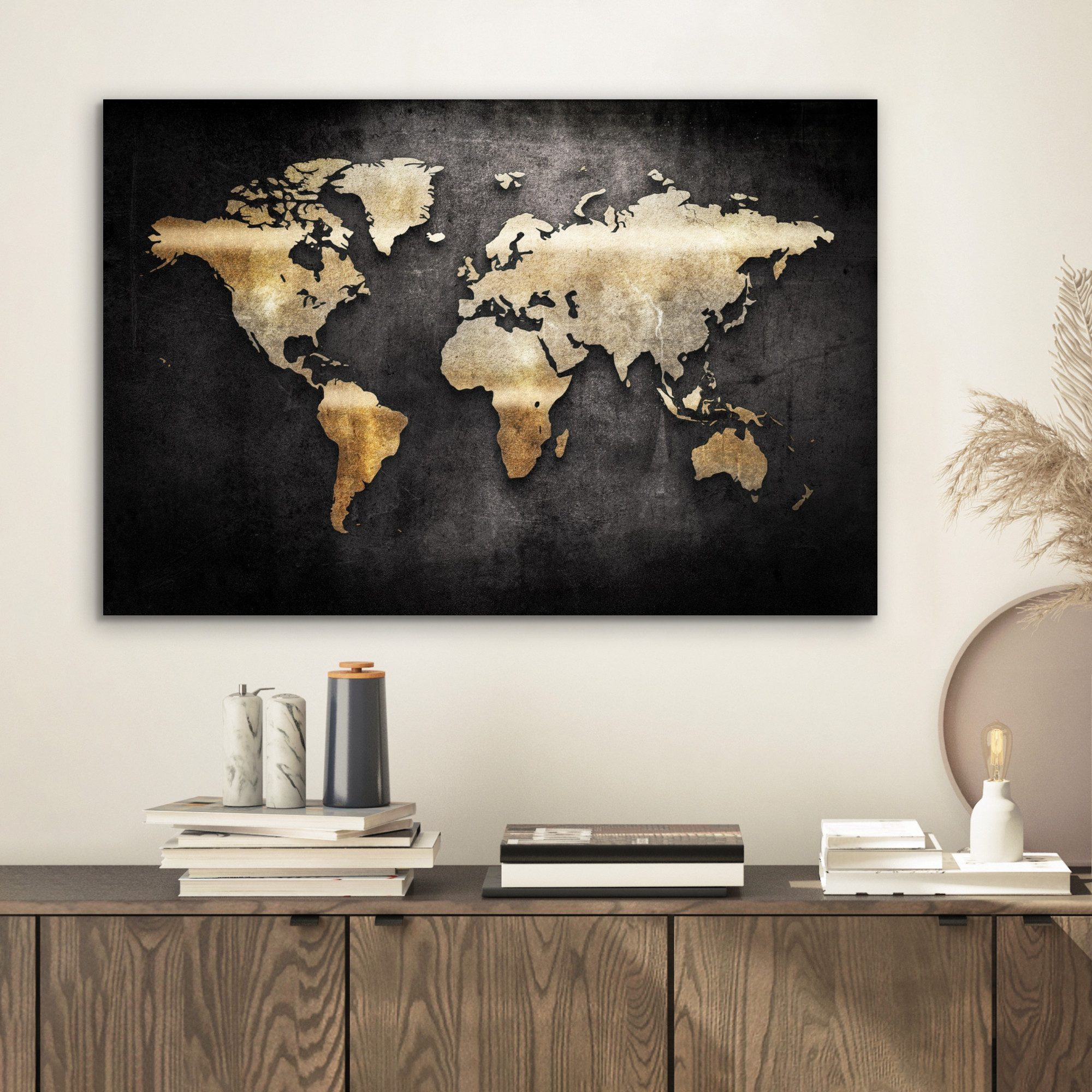 MuchoWow Metallbild Weltkarte - Gold - günstig online kaufen