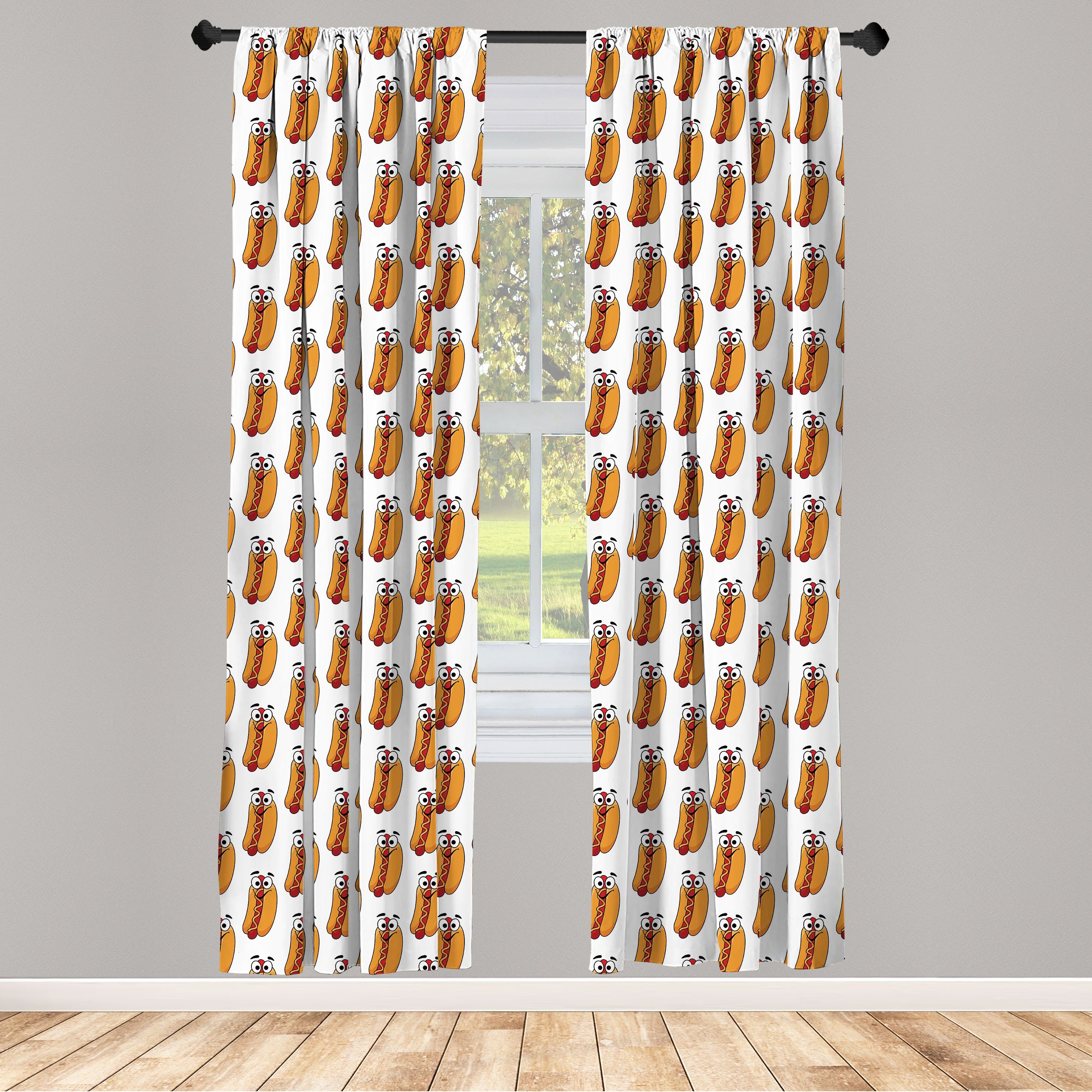 Gardine Vorhang für Wohnzimmer Schlafzimmer Dekor, Abakuhaus, Microfaser, Hotdog Fröhlich Gekennzeichnet Essen