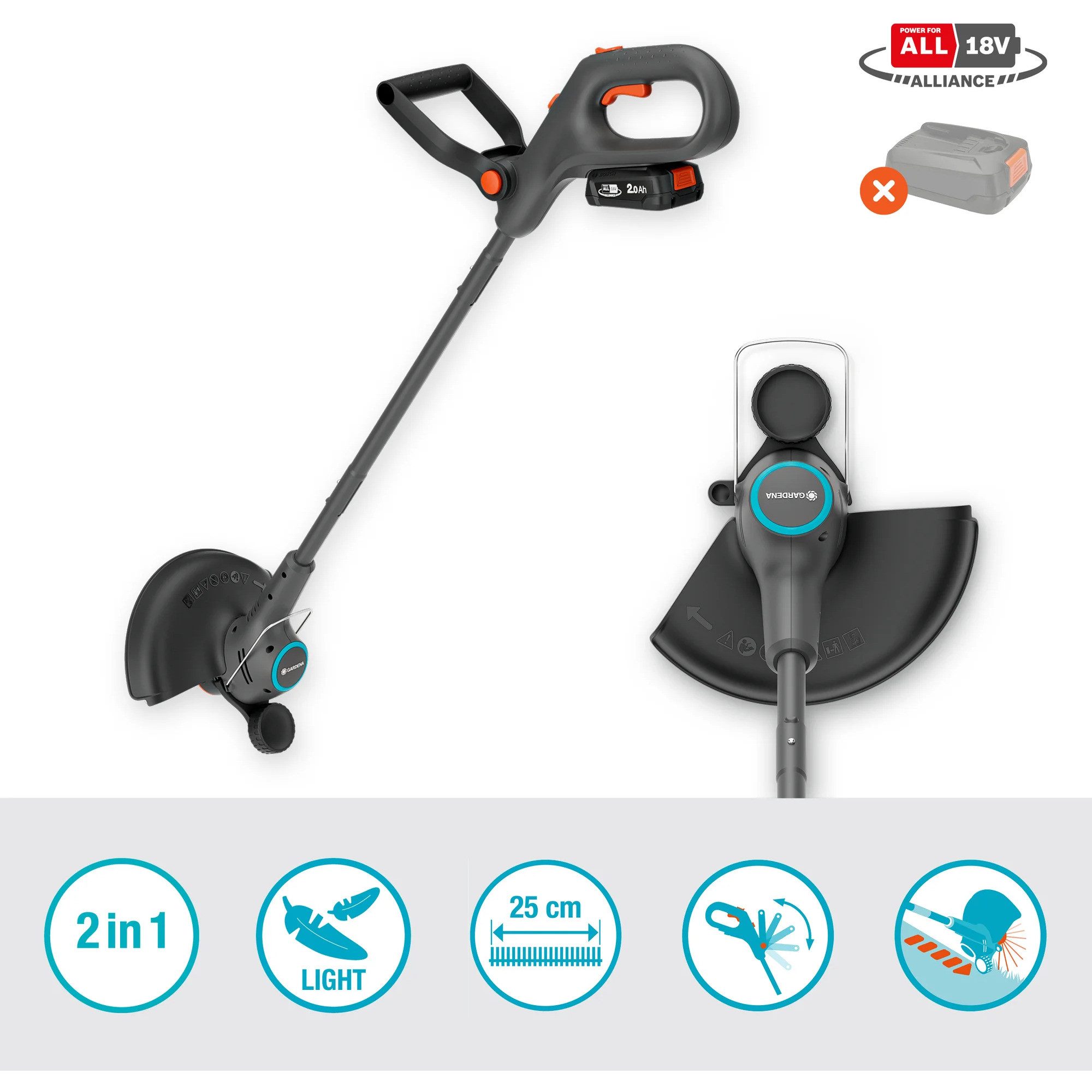 GARDENA Akku-Rasentrimmer GARDENA Akku-Rasentrimmer EasyTrim 25/18V P4A, (ohne Akku und Ladegerät, POWER FOR ALL ALLIANCE)