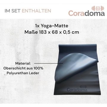 Coradoma Yogamatte extra dick und rutschfest, Fitnessmatte, Yoga Matte 183x68x0,5cm, aus PU Leder – Perfekt als Sportmatte, Gymnastikmatte, Trainingsmatte