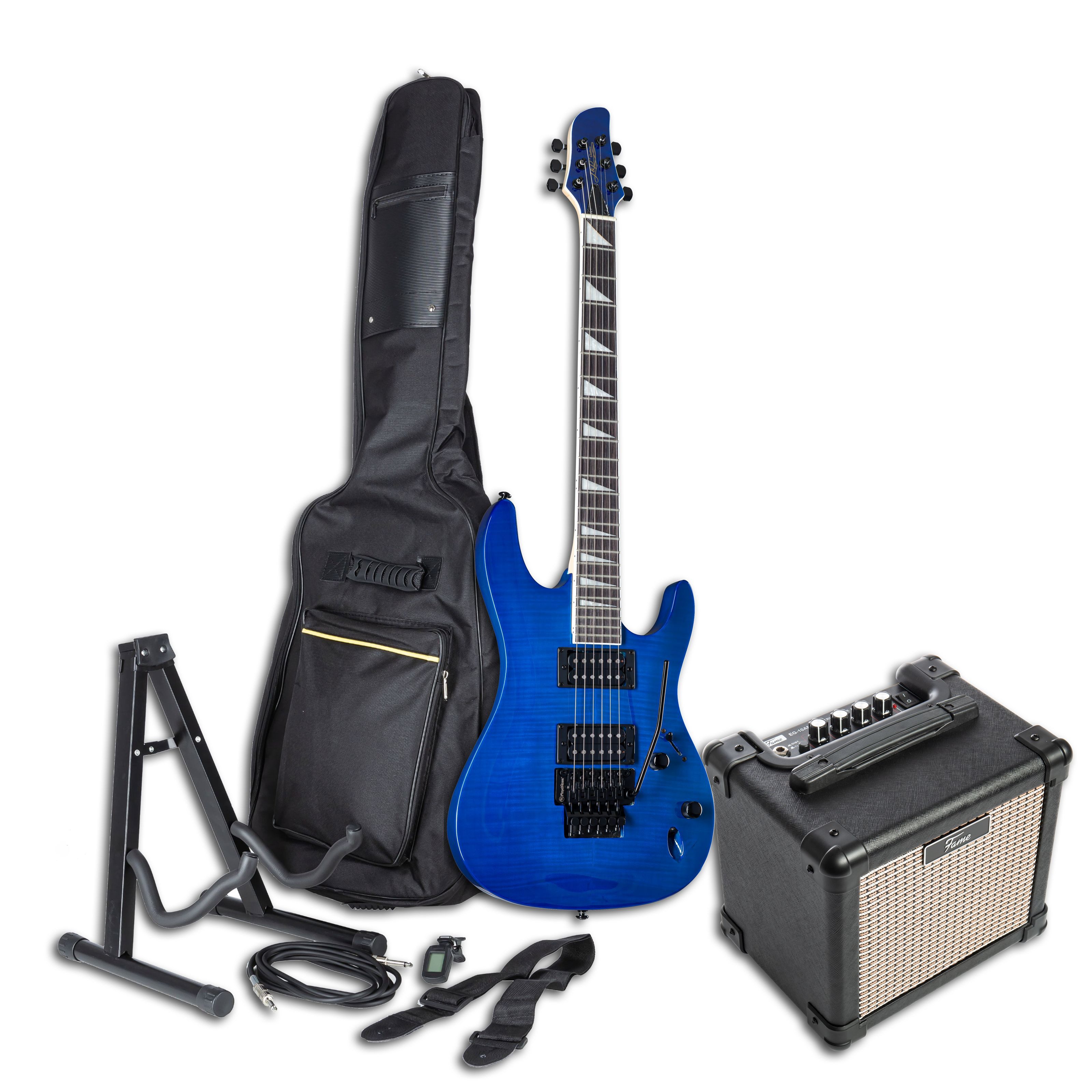 J & D E-Gitarre, E-Gitarren, E-Gitarren-Sets, 8051F SBL + EG-10AM - E-Gitarren Anfänger Set