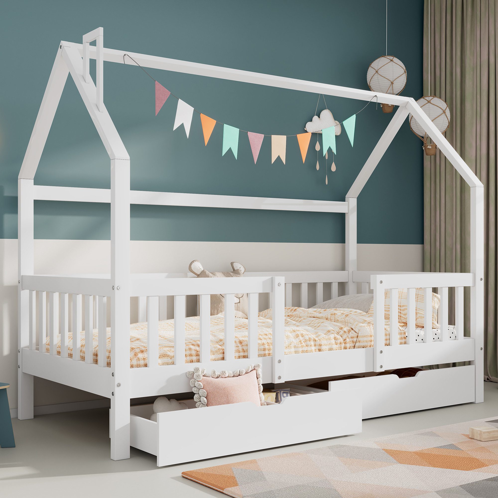 STILVORA Kinderbett 90x200 Hausbett mit Stauraum günstig online kaufen