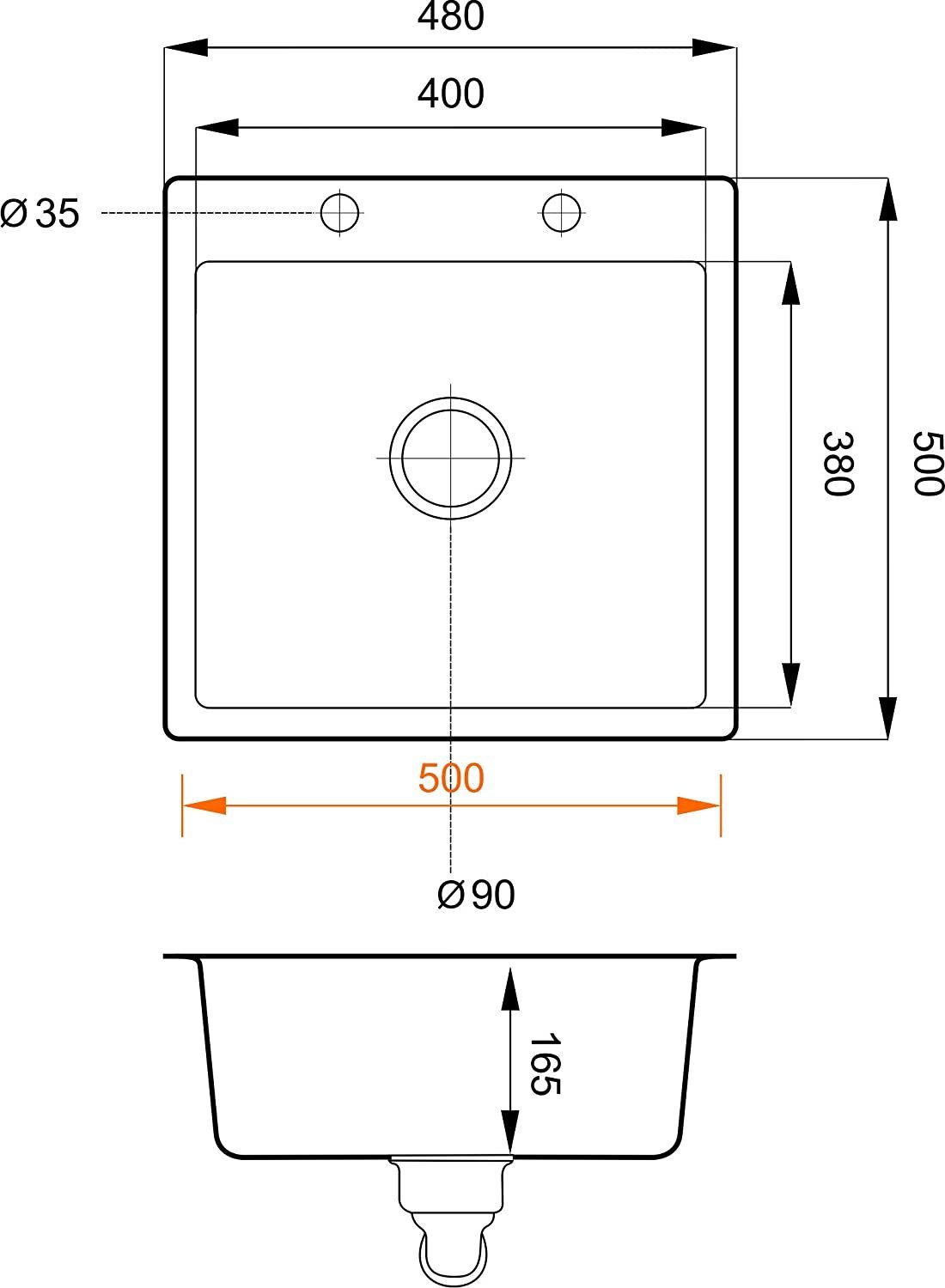 Schwarz inkl. Armatur 48x50 Granitspüle Möbel eckig, Siphon Küchenspüle Granitspüle cm Set, + 48/50 Faizee