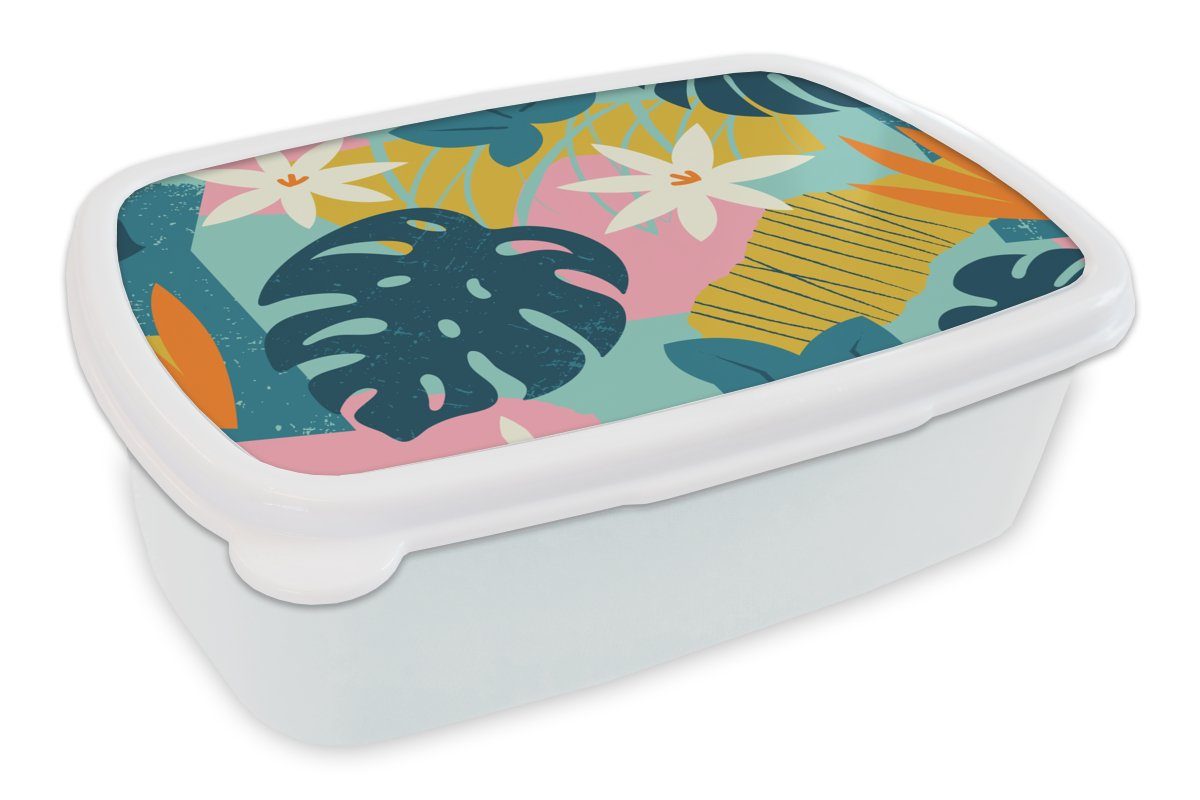 MuchoWow Lunchbox Muster - Farben - Tropisch - Rosa - Mädchen - Kinder - Kinder, Kunststoff, (2-tlg), Brotbox für Kinder und Erwachsene, Brotdose, für Jungs und Mädchen weiß