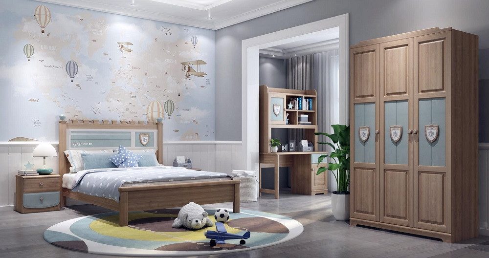 Schlafzimmer-Set Modernes Jugendzimmer-Set mit Bett, Schreibtisch und Kleiderschrank