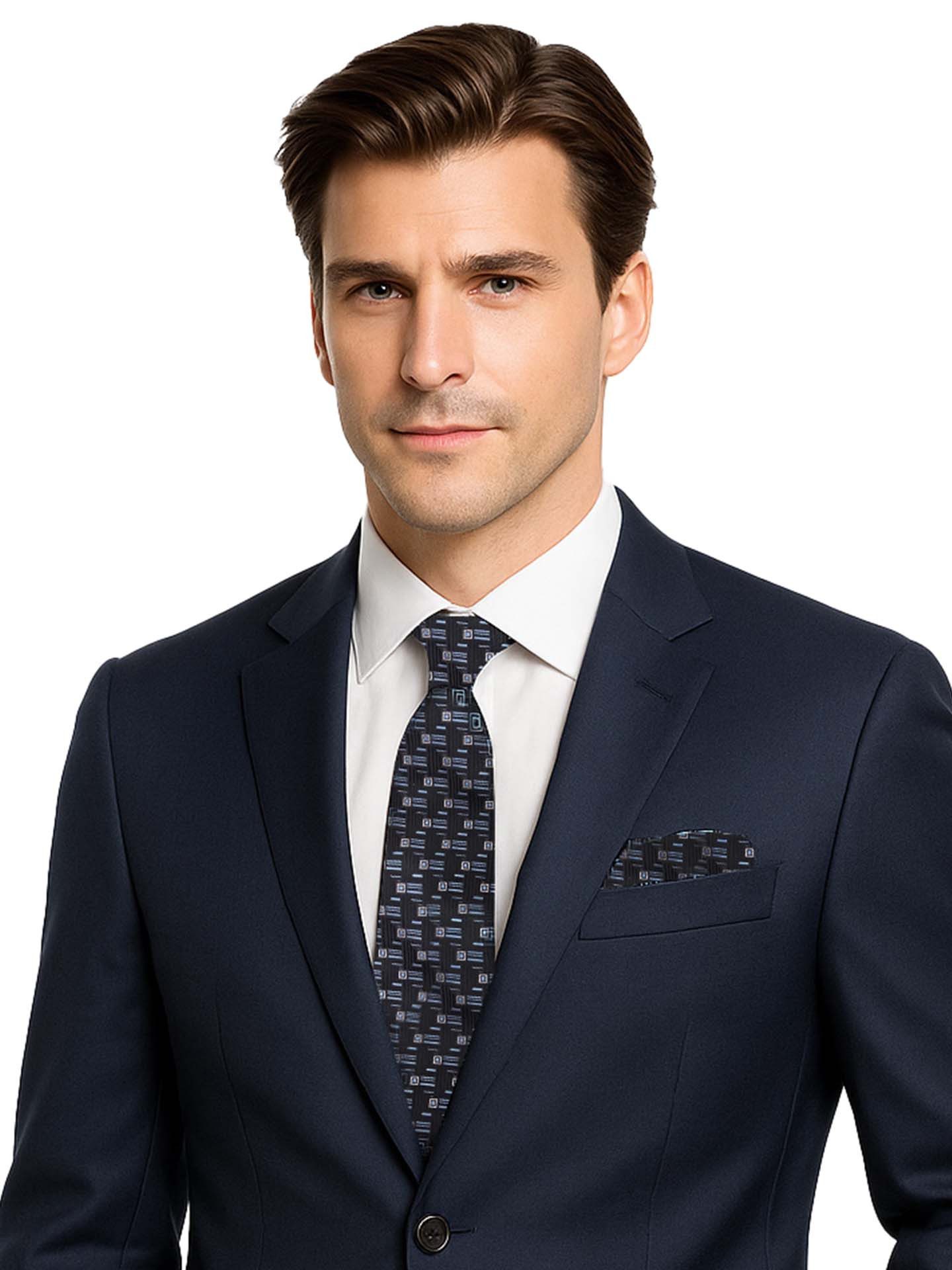 Moschen-Bayern Krawatte Seidenkrawatte Krawatte Herrenkrawatte 100% Seide Set-2tlg. Schwarz Krawatten-Set - Krawatte + Einstecktuch