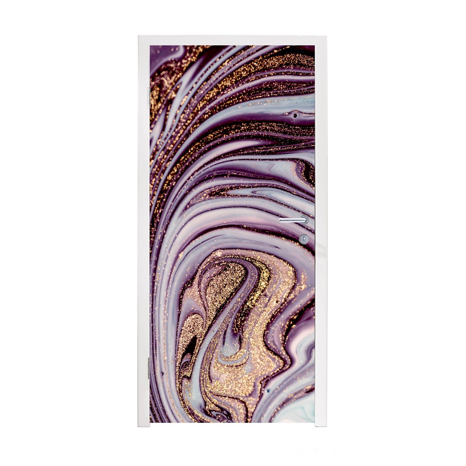 MuchoWow Türtapete Marmor - Rosa - Gold - Glitter - Marmoroptik - Luxus, Matt, bedruckt, (1 St), Fototapete für Tür, Türaufkleber, 75x205 cm