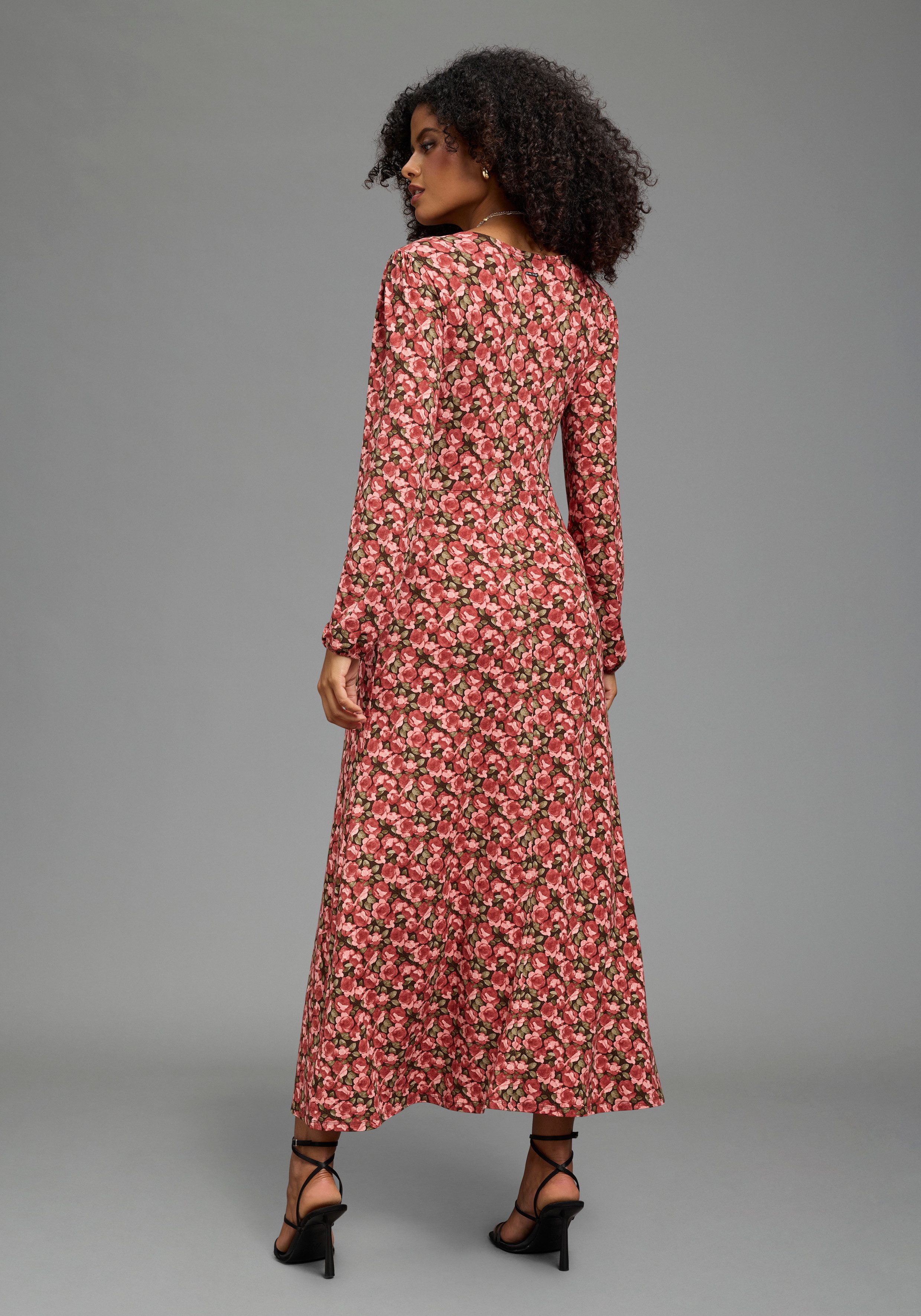 Laura Scott Maxikleid aus elastischer Shirt-Qualität figurbetonte Passform mit foralem Druck – Bild 2 von 5