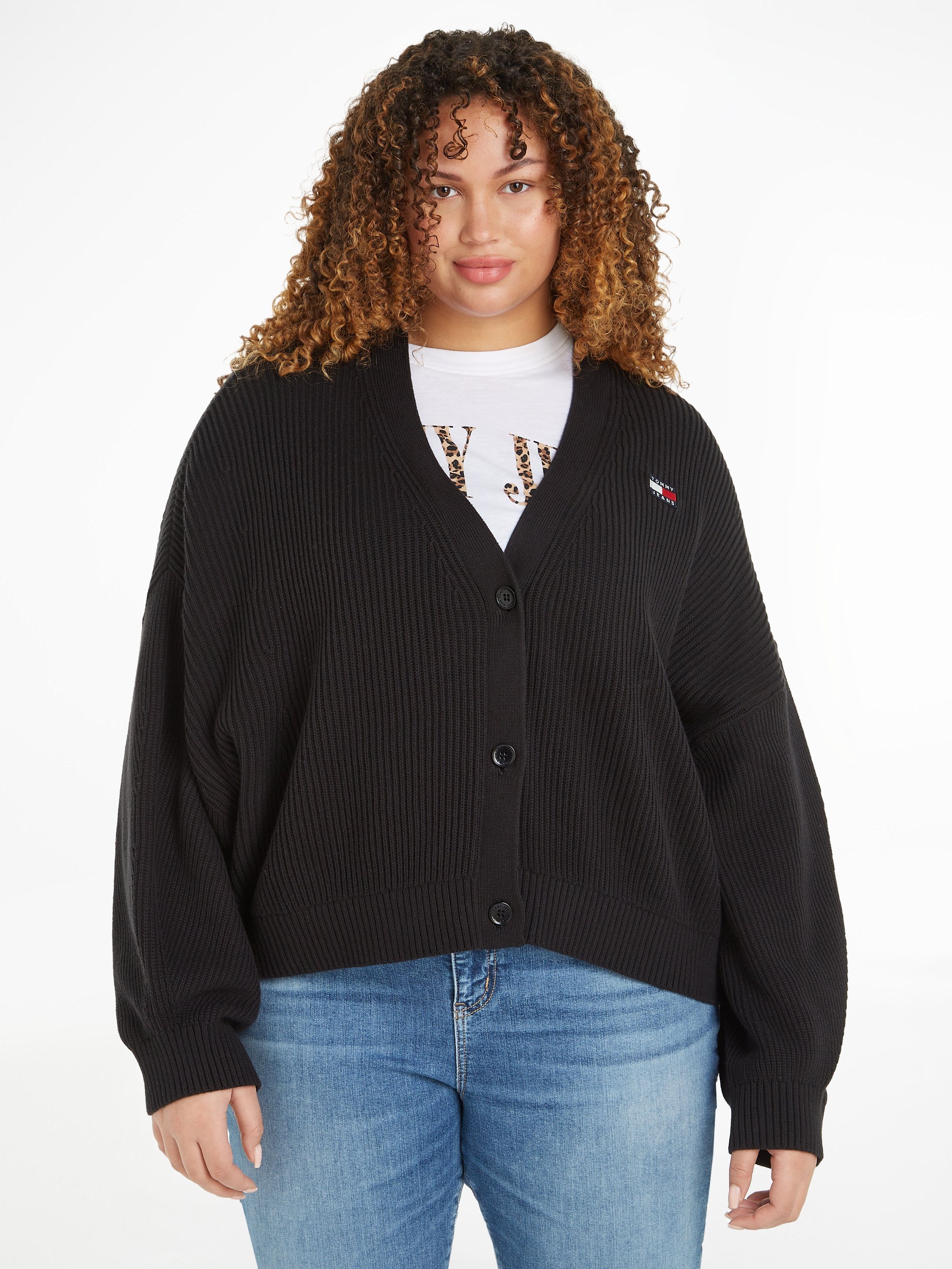 Tommy Jeans SIZE CARDIGAN PLUS Cardigan BADGE CRV ESSENTIAL Curve TJW black CURVE