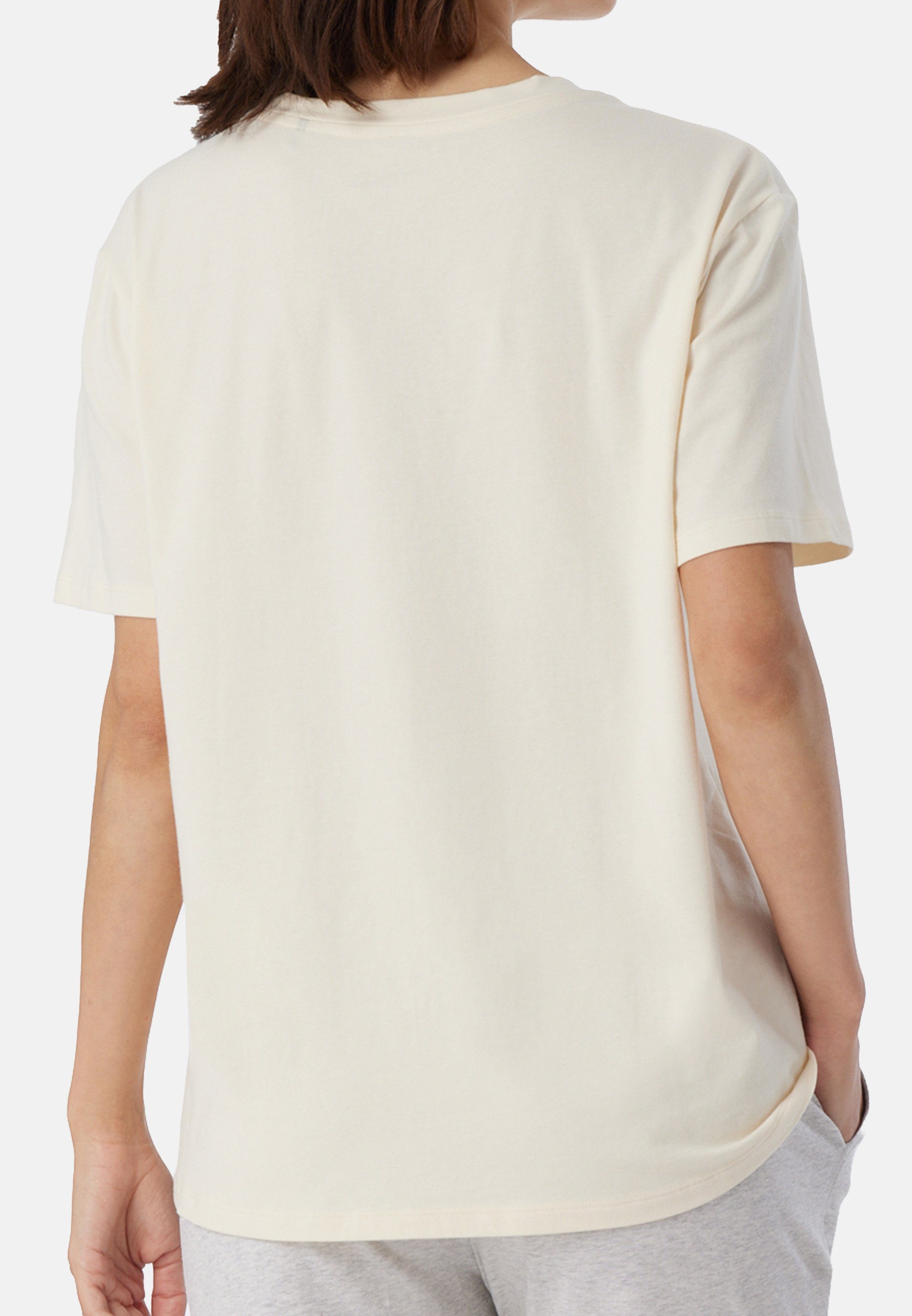 & Organic Mix - Baumwolle Relax Pyjamaoberteil Cotton Shirt (1-tlg) Creme Schiesser kurzarm Schlafanzug -