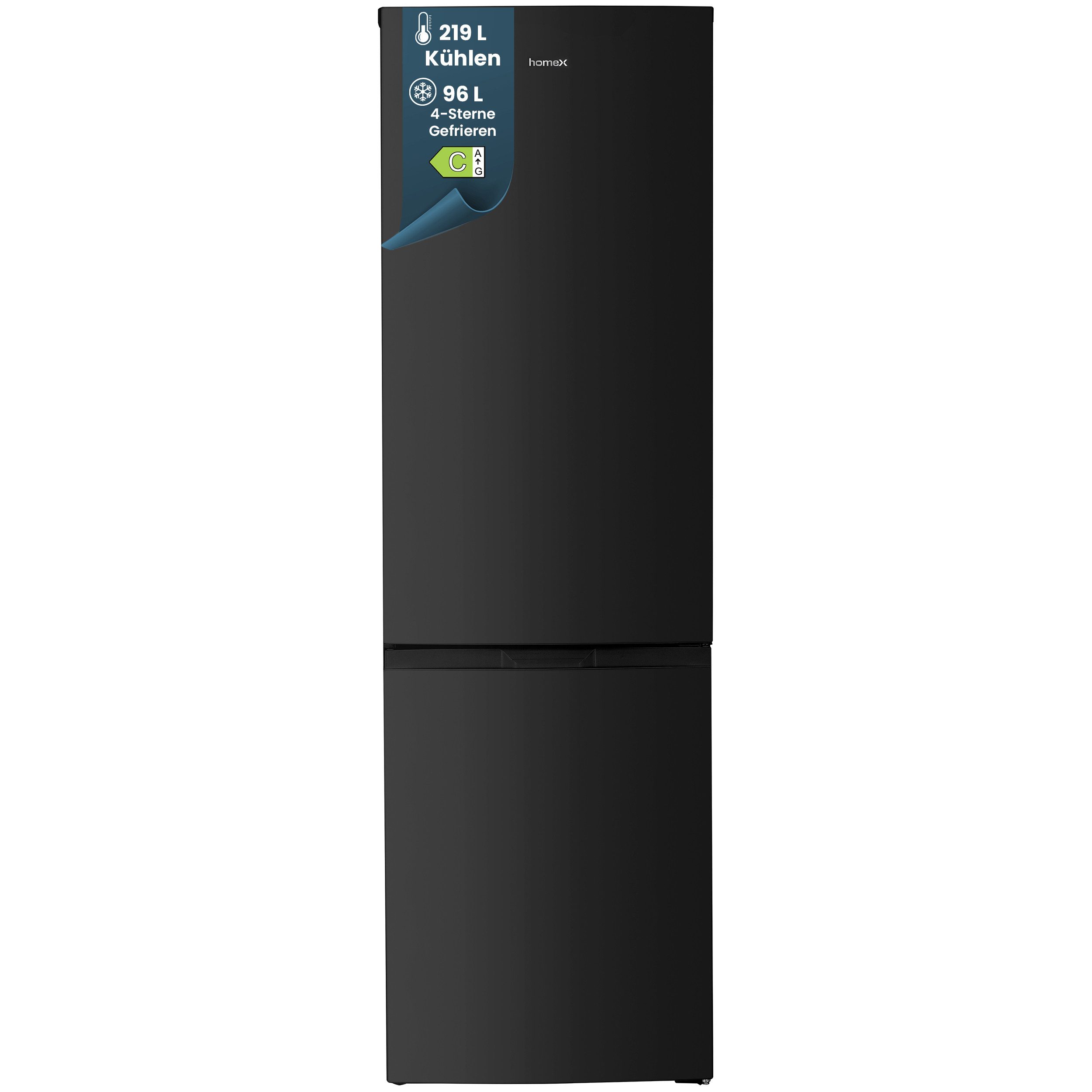 homeX Kühl-/Gefrierkombination CFS3151C-B, 186 cm hoch, 60 cm breit, 315 Liter Nutzinhalt, Kühlschrank mit Gefrierfach, freistehend, groß