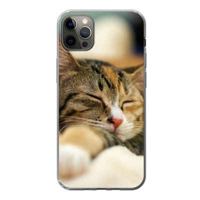 MuchoWow Handyhülle Katzen - Schlafen - Vorleger, Handyhülle Apple iPhone 12 Pro Max, Smartphone-Bumper, Print, Handy