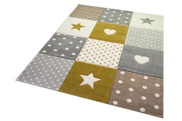 Kinderteppich Kinderzimmer Teppich Spiel & Baby Teppich Herz Stern Punkte Design in gold creme weiß grau, Teppich-Traum, rechteckig, Höhe: 13 mm