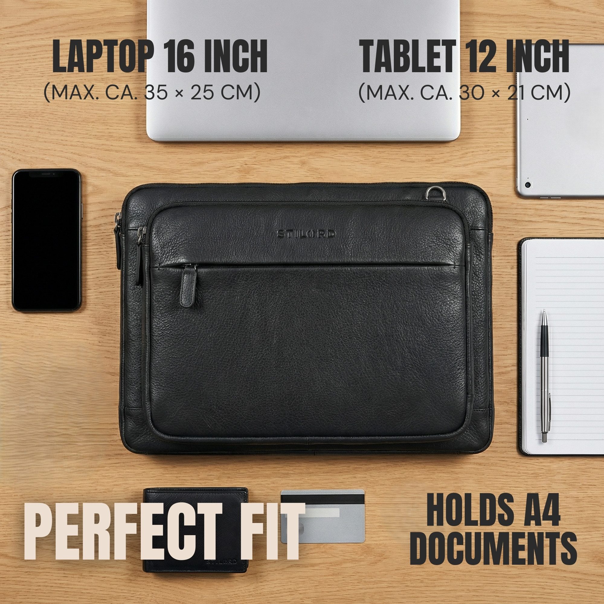 STILORD Laptoptasche "Clarity" Schmale Laptophülle 15 15.6 16 Zoll Leder Herren