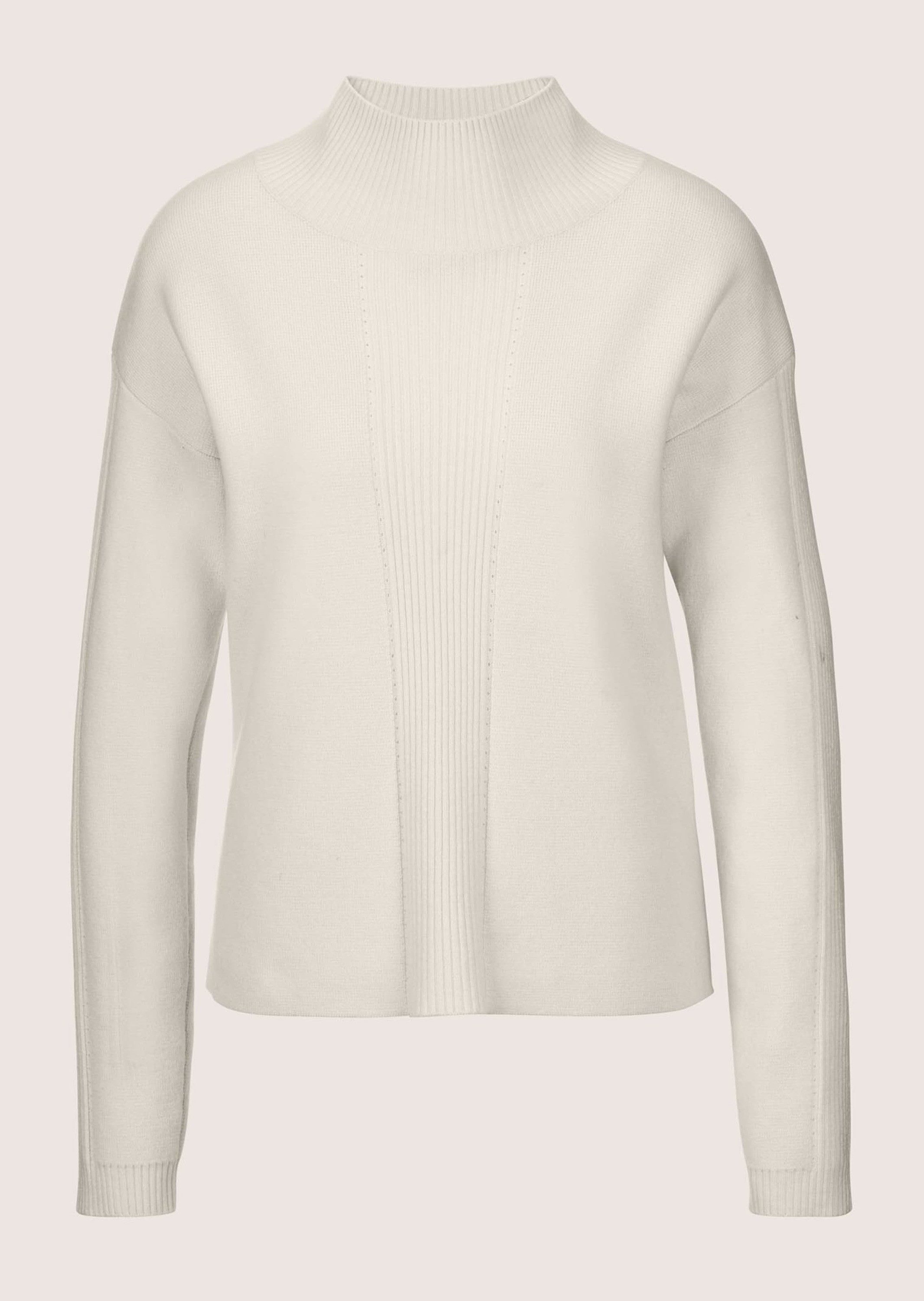 MADELEINE Strickpullover Kaschmir-Pullover mit Pointelle-Muster Pullover mit Stehkragen, überschnittene Schultern, Seitenschlitze