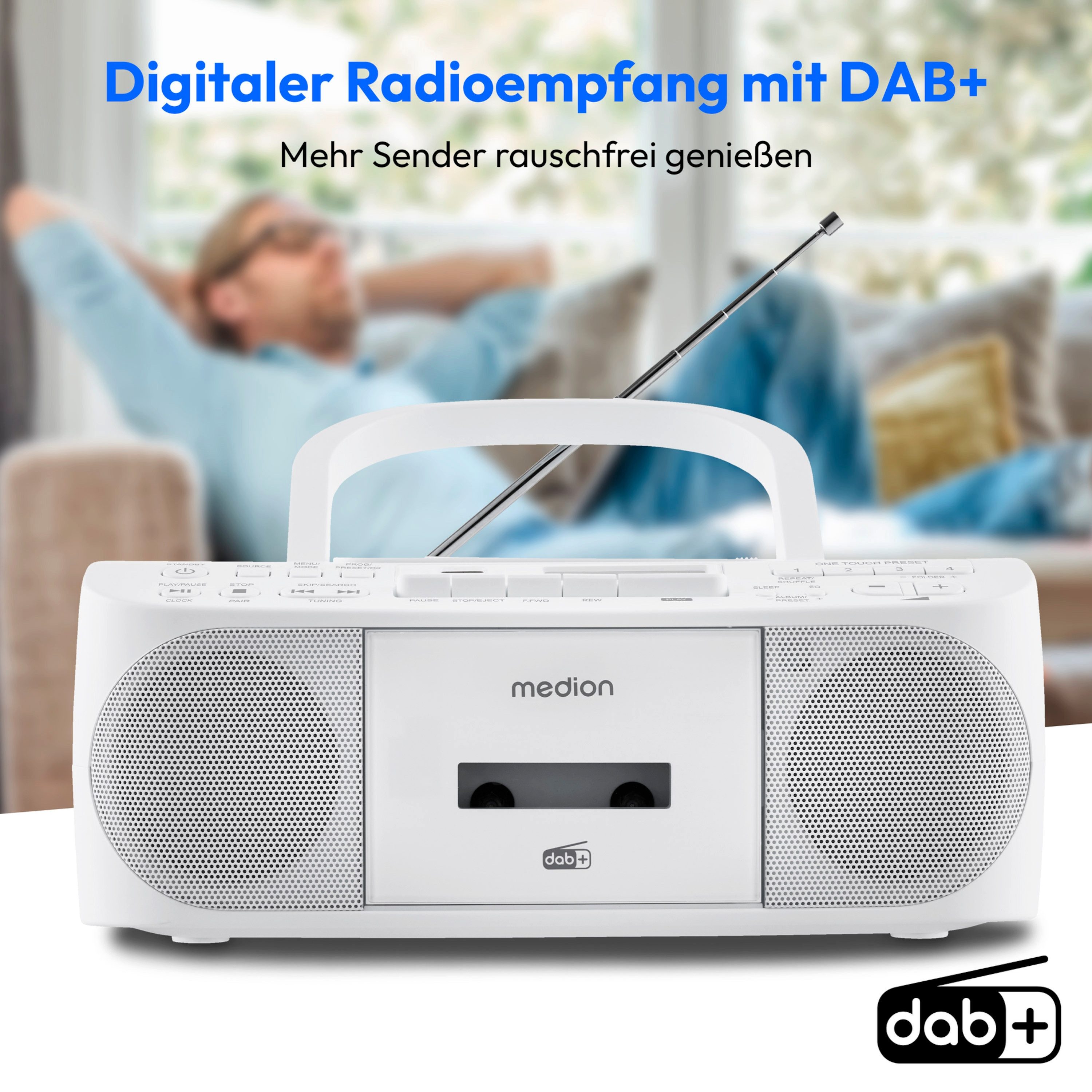 Medion® Boombox MEDION® LIFE® DRX-1 Plus (MD400003) Radio (AM- / FM- Tuner, MW / UKW mit RDS, 3 W, Bluetooth® 5.4, AUX-In, Batteriebetrieb: 6 x 1,5 V, Kopfhöreranschluss)