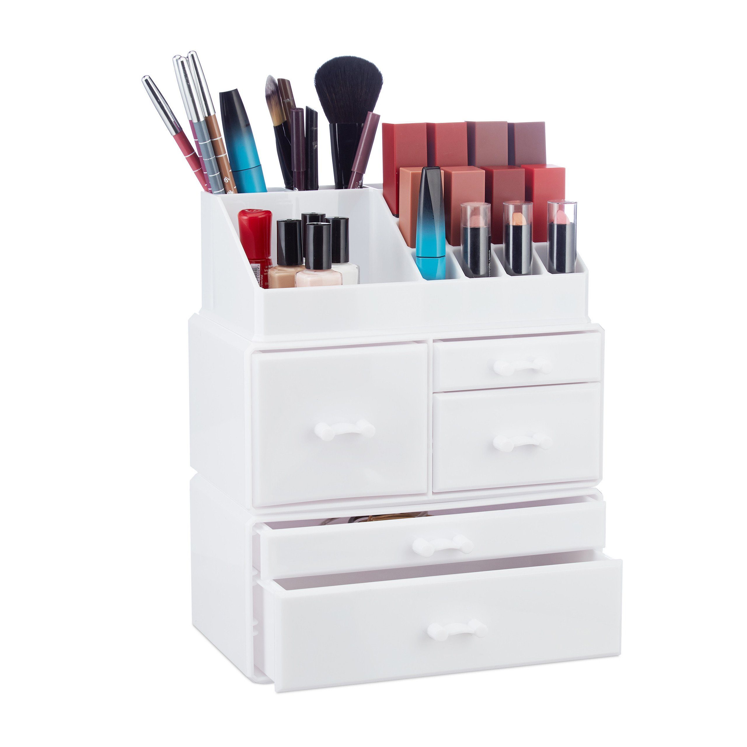 relaxdays Make-Up Organizer Acryl Make Up Organizer mit 21 Fächern, 3-tlg., weiß
