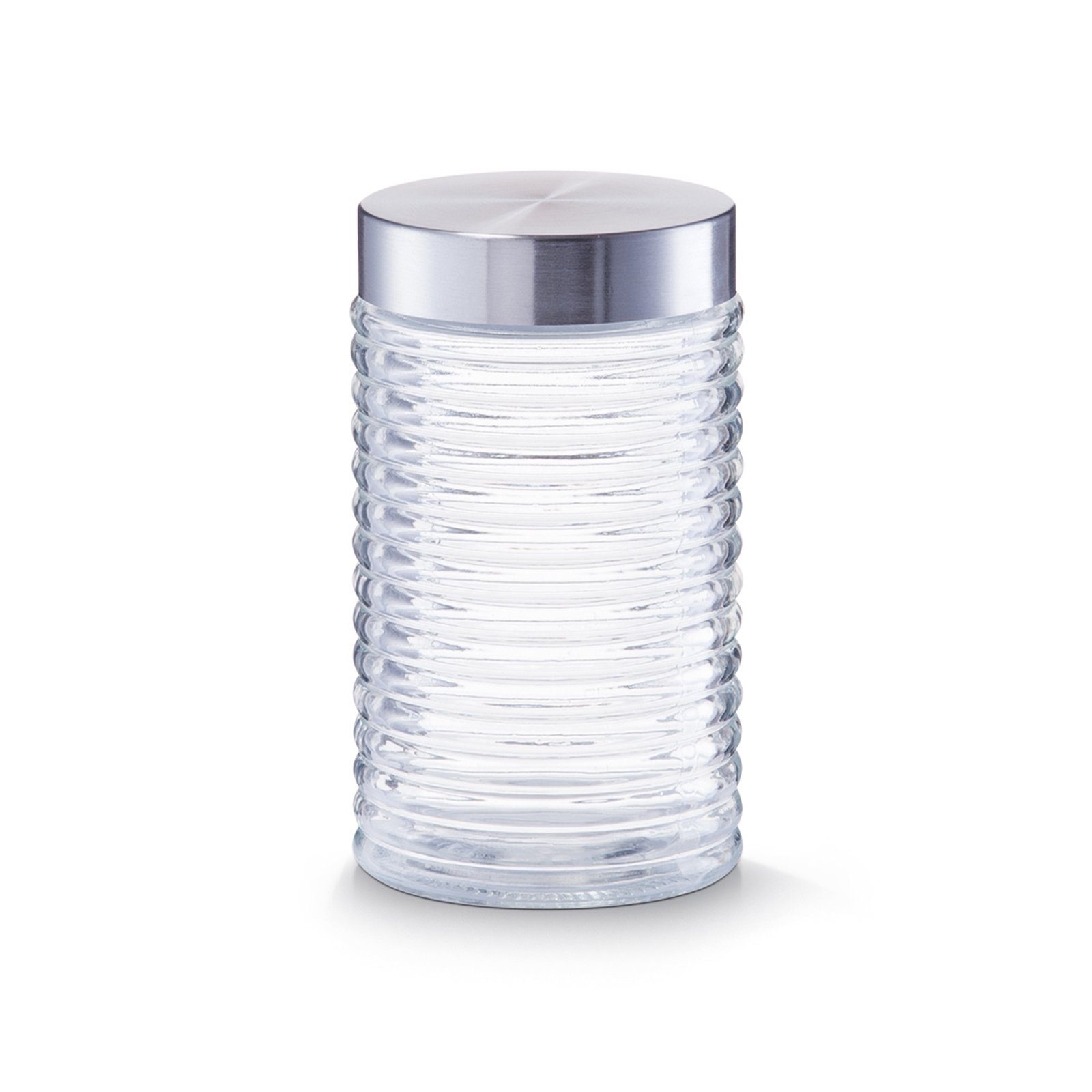 Zeller Present Vorratsglas Vorratsglas gerillt mit Edelstahldeckel 1000 ml, Glas, Edelstahl, (1-tlg), Vorratsdose Lebensmittelaufbewahrung