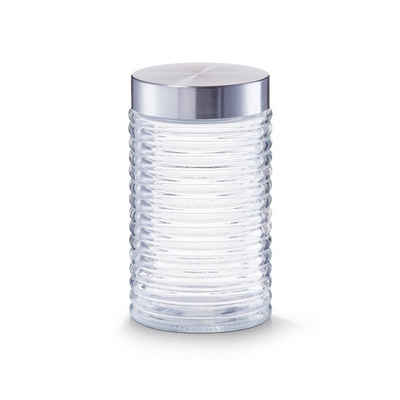 Zeller Present Vorratsglas Vorratsglas gerillt mit Edelstahldeckel 1000 ml, Glas, Edelstahl, (Stück, 1-tlg), Vorratsdose Lebensmittelaufbewahrung