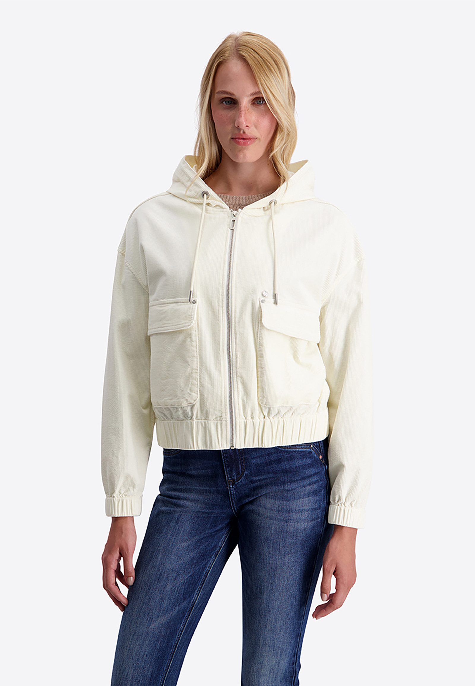 TIMEZONE Blouson Cordstruktur Verkürzter Schnitt für Damen (1-St) Kapuze mit Kordelzug, Zwei markante Front-Pattentaschen