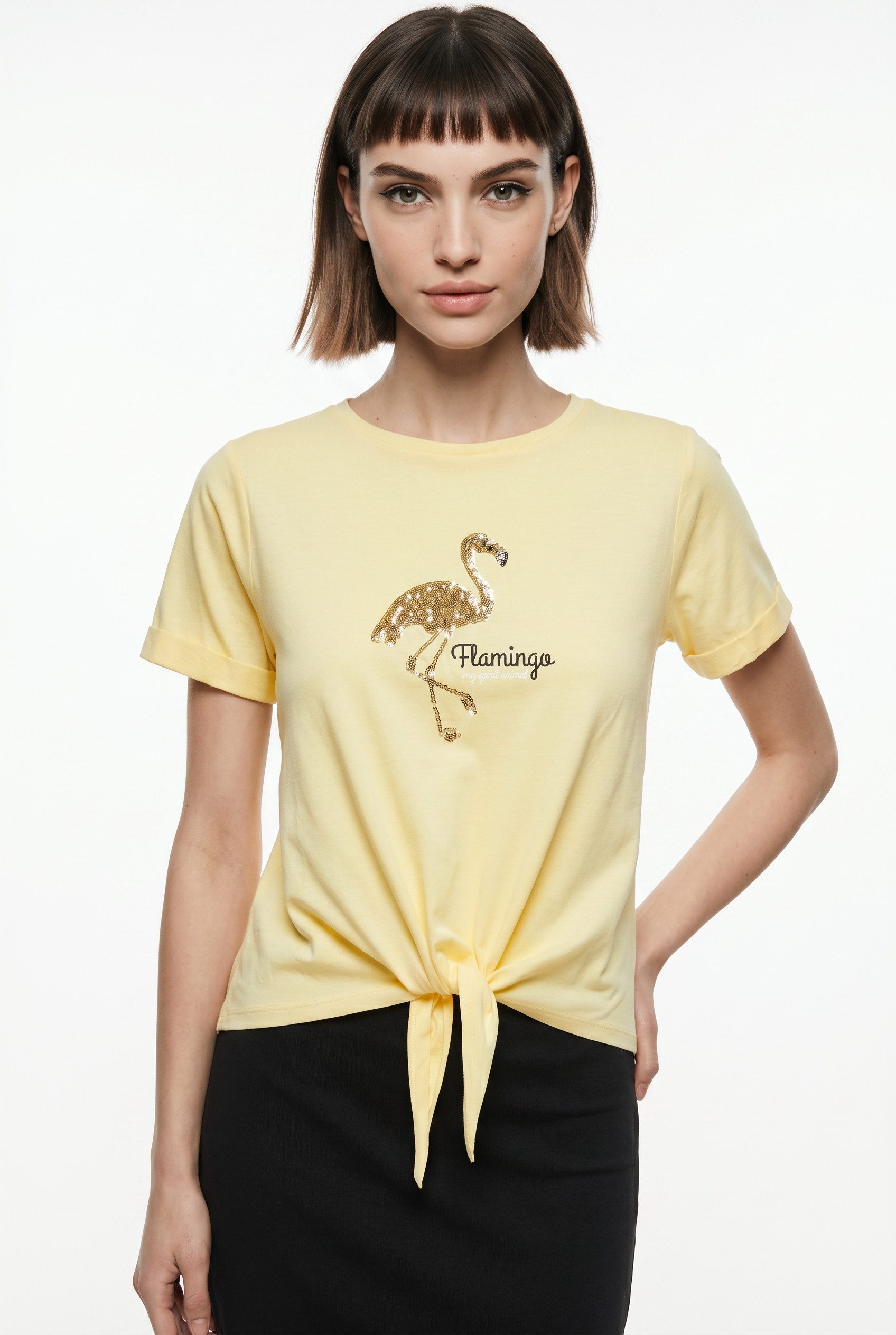 ONLY Kurzarmshirt ONLDORA S/S KNOT FOLD-UP TOP JRS Baumwolle, regular fit, Rundhals