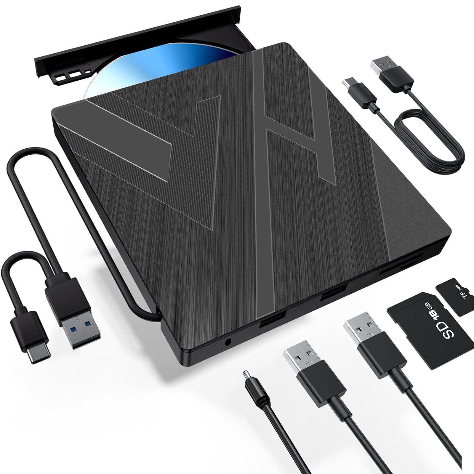 MOPUEA Externes CD-DVD-Laufwerk mit USB 3.0 und Typ-C-DVD-Brenner CD-Brenner DVD-Brenner (USB 3.0, Type-C, Plug & Play, Brennen, tragbar, kompatibel)