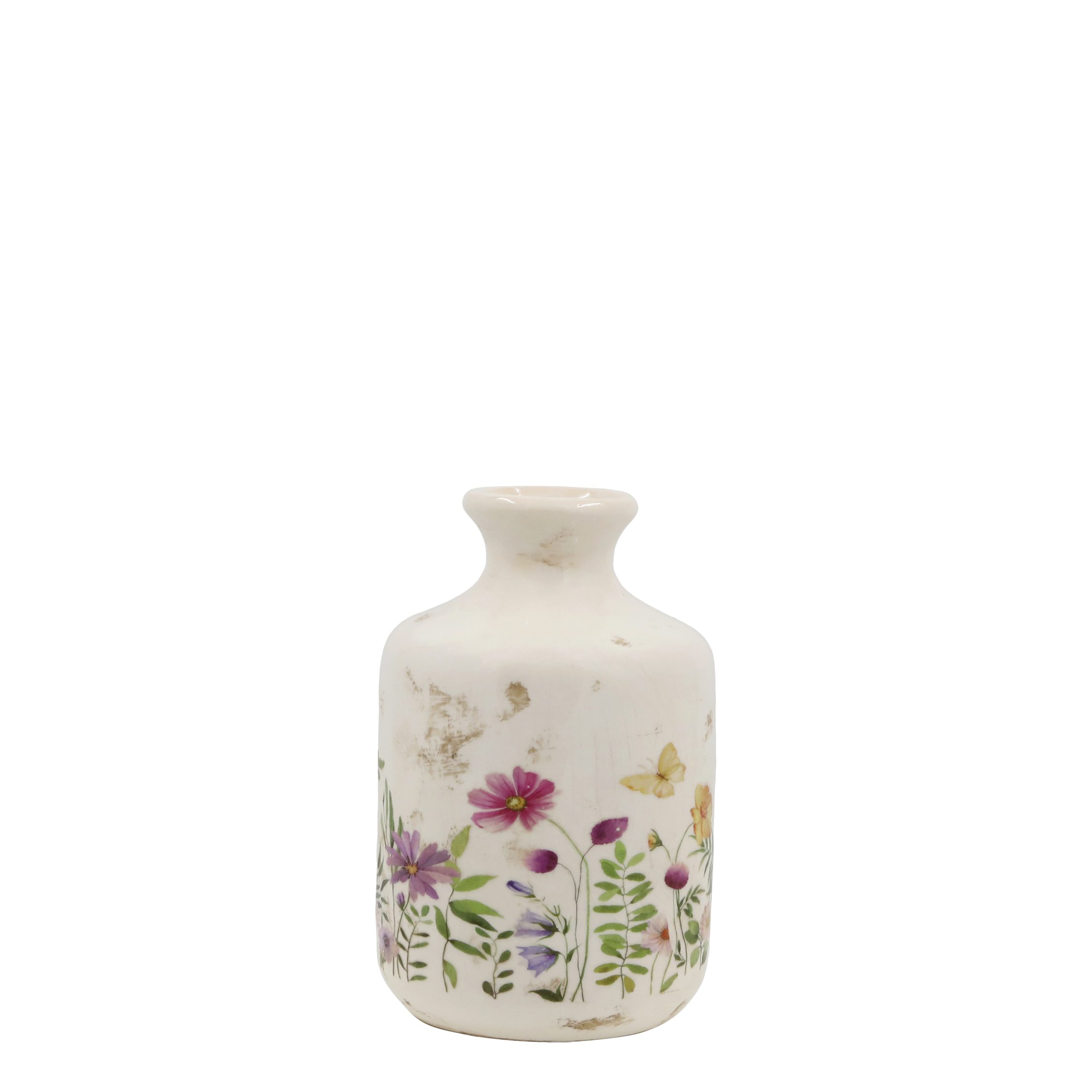 Dekovase Chic Antique Avignon Flasche m. Blumenmotiv H17,5 D11 cm