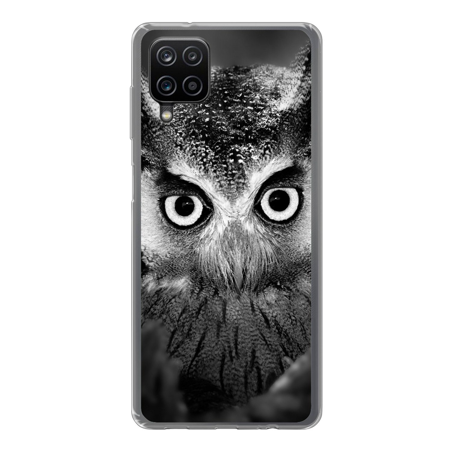 Handyhülle für Samsung Galaxy A12 Vogel - Eule - Porträt - Schwarz - Weiß