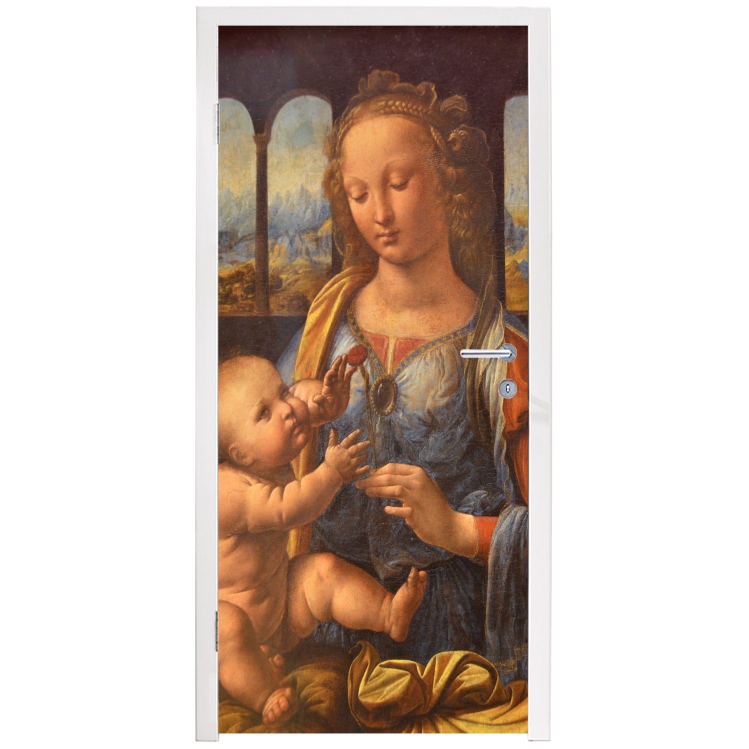 MuchoWow Türtapete Madonna Vinci, Tür, (1 75x205 Matt, Türaufkleber, da Nelke der cm St), Leonardo - bedruckt, für mit Fototapete