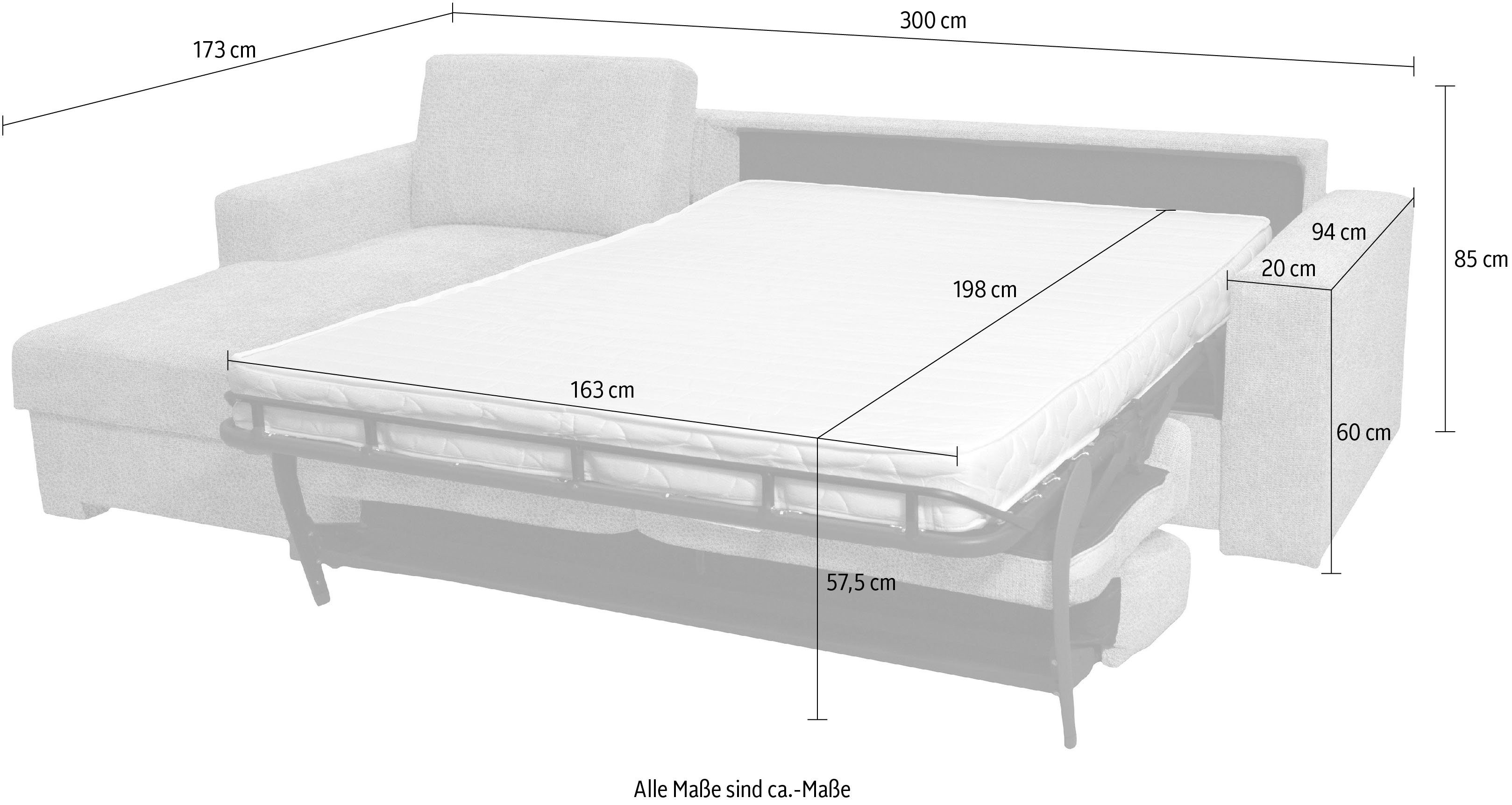 Ecksofa Liegemaße cm mit Unterfederung, "L", Home Dauerschlaffunktion, ca Roma 163x198 affaire