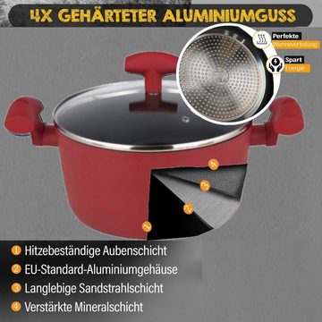 KESSMANN Kochtopf Induktion Kochtopf 24 cm mit Deckel Topf für alle Herdarten Antihaft, Aluminium (Set, 5-tlg., Inkl. 1 Pfannenwender 1 Kochlöffel 1 Kork Untersetzer 5 teiliges Set), Fleischtopf Schmortopf Induktionsherd Pfannenset Kasserolle Brattopf