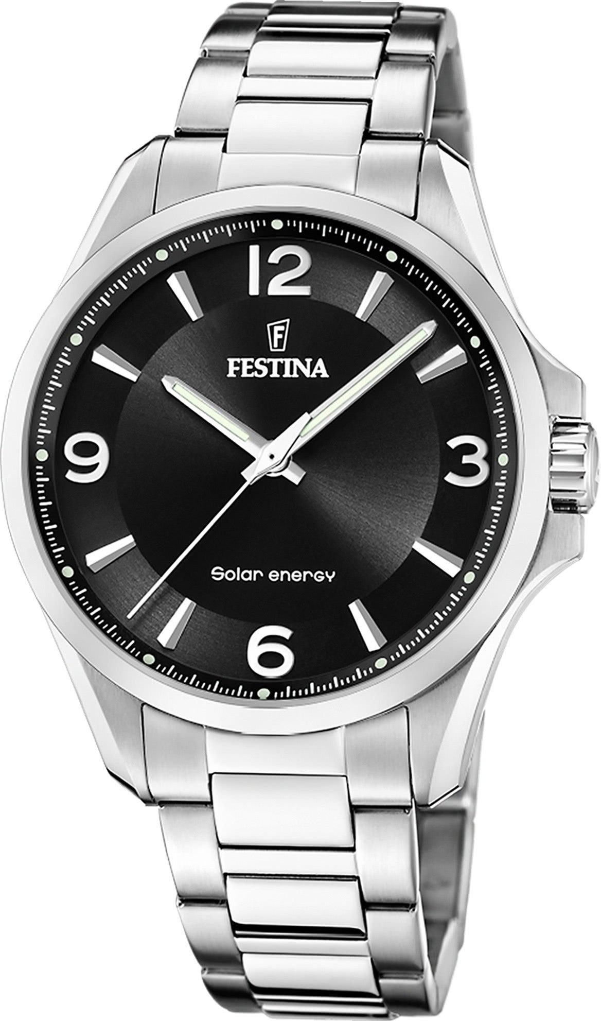 Festina Solaruhr Festina Herrenuhr Edelstahl silber, (Solaruhr), Herren Solaruhr rund, Edelstahlarmband silber, Luxus