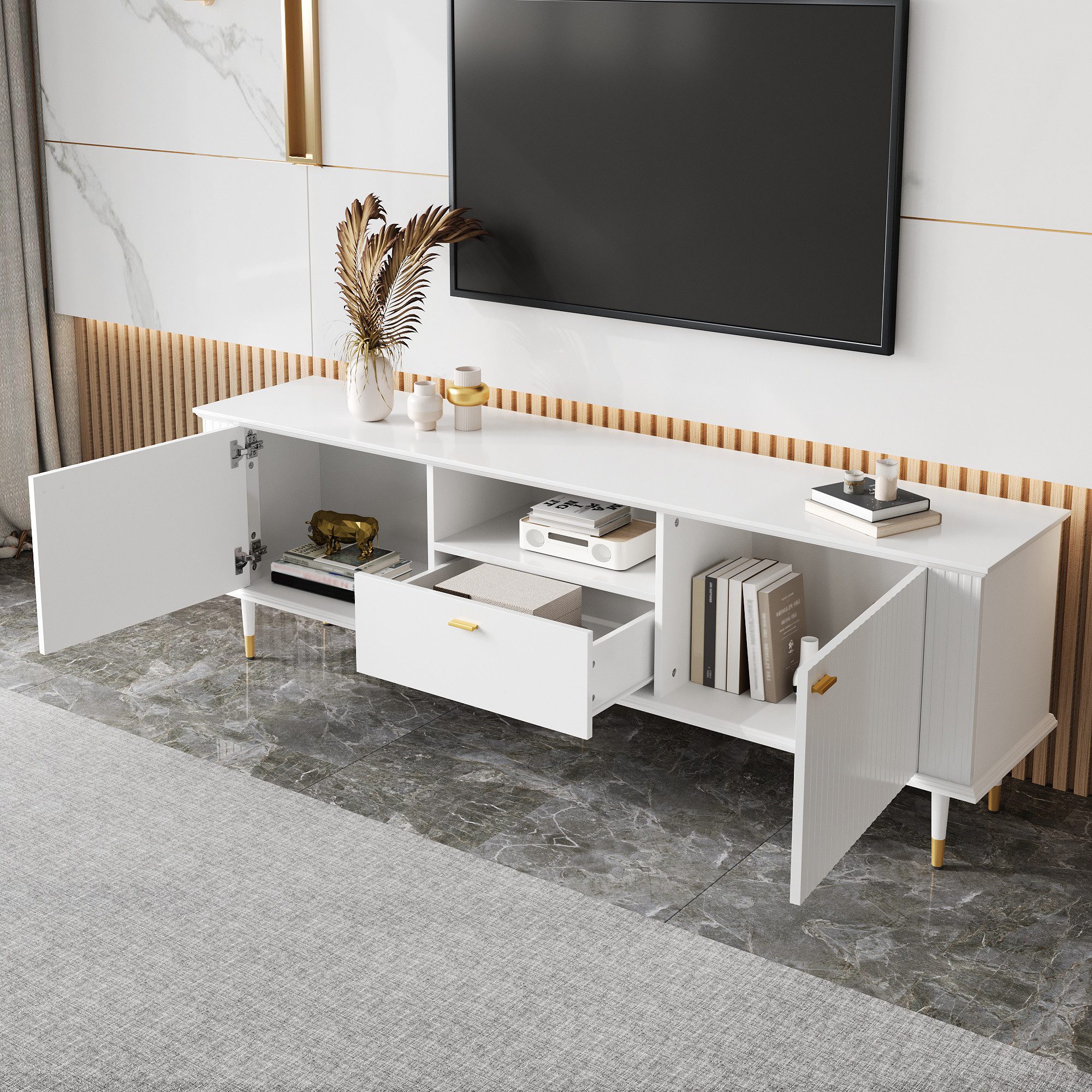 Merax Lowboard mit Goldakzenten & Soft-Close (1 St., 170 L x 36 B x 54,5 H) günstig online kaufen