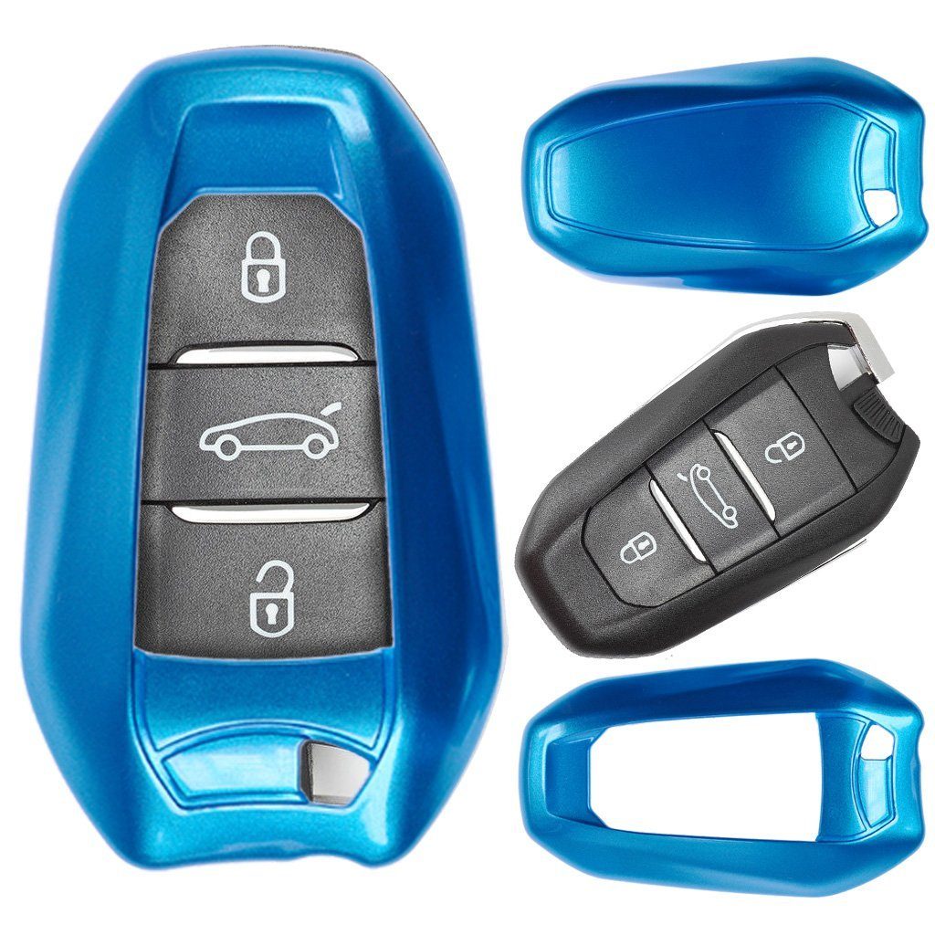 Metallic SMARTKEY 408 508 KEYLESS Schlüsseltasche für 308 mt-key Schutzhülle Peugeot 5008 Blau, Hardcover 208 Autoschlüssel 3008