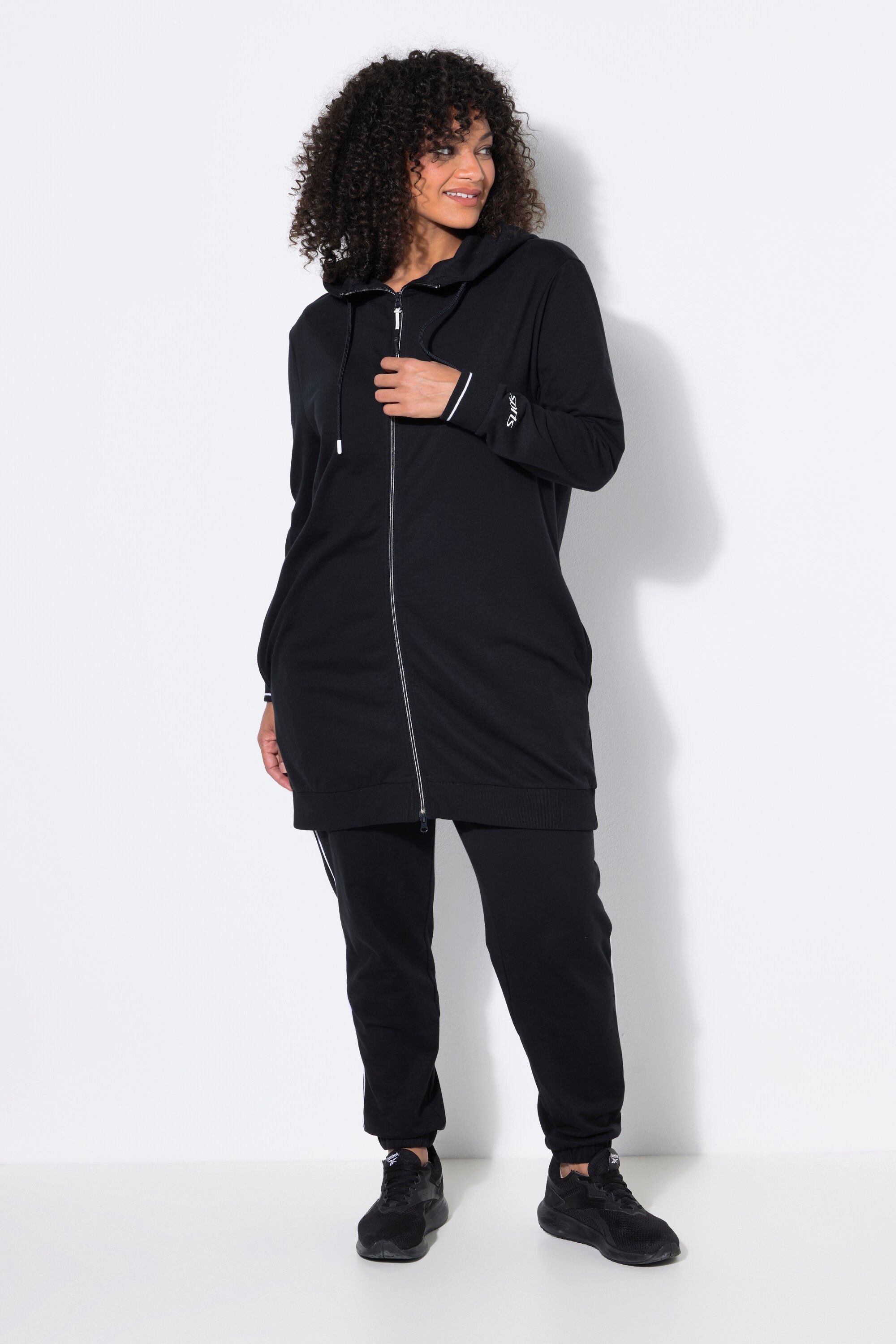 Ulla Popken Sweatjacke Sweatjacke Zierpaspel Oversized Kapuze