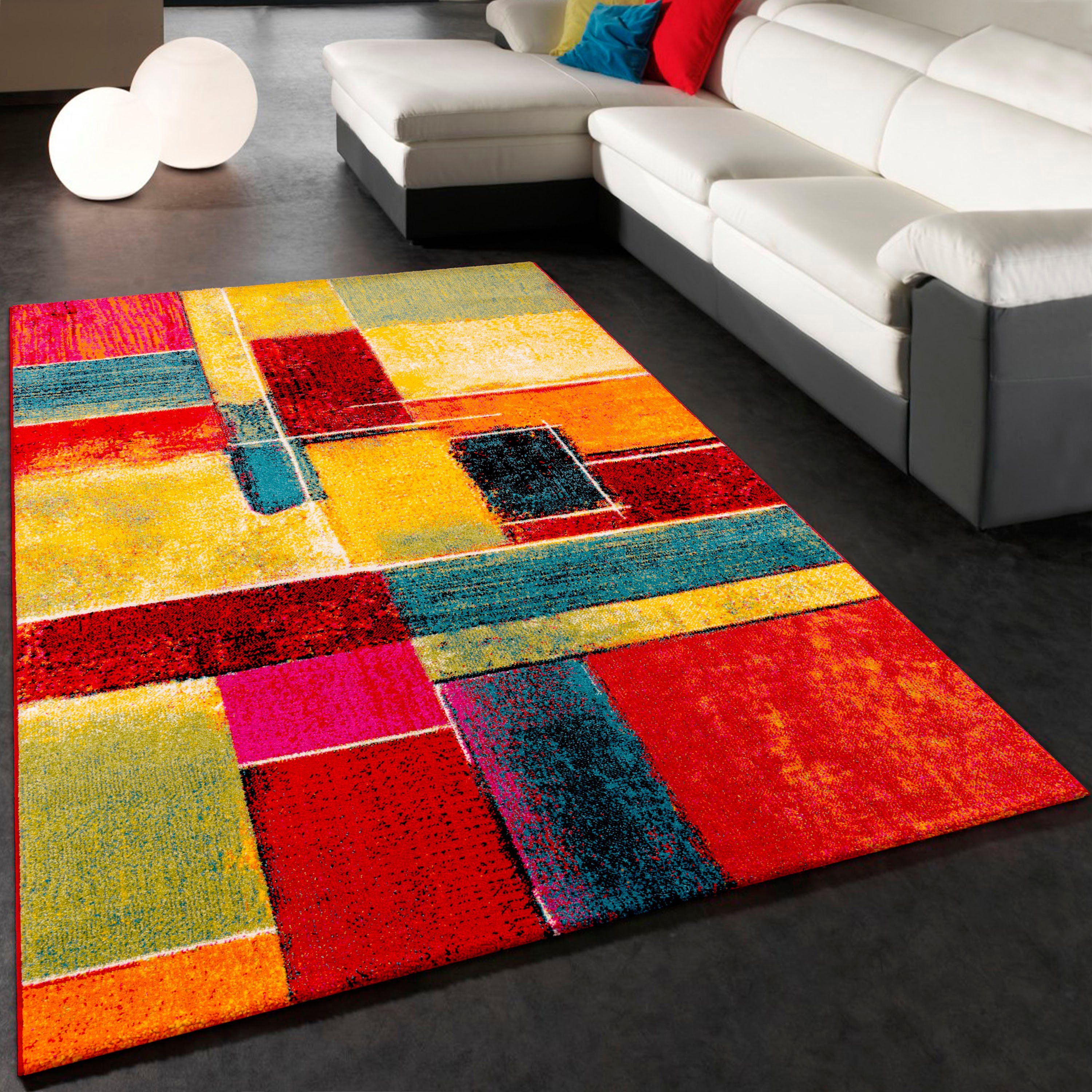 Teppich Canvas 783, Paco Home, rechteckig, Höhe: 16 mm, Kurzflor, modernes  Patchwork Design, perfekt für das Wohnzimmer geeignet | Kurzflor-Teppiche