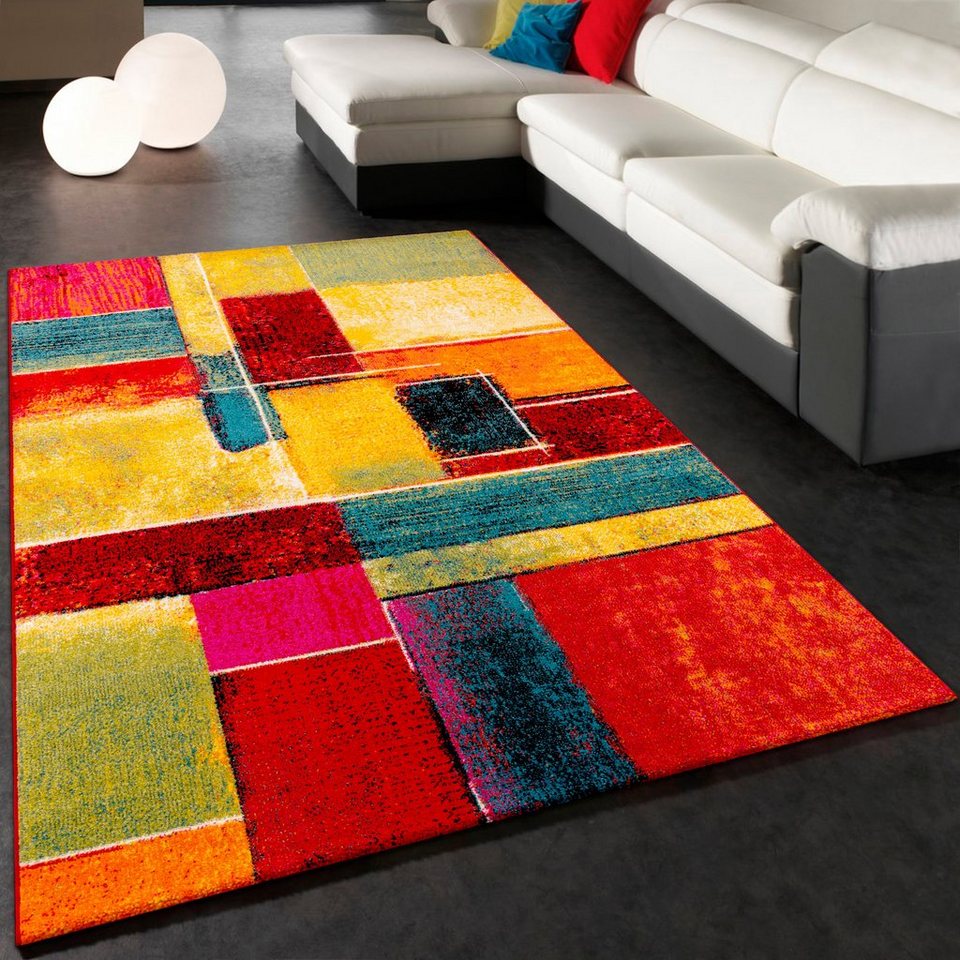 Teppich Canvas 783, Paco Home, rechteckig, Höhe: 16 mm, Kurzflor, modernes  Patchwork Design, perfekt für das Wohnzimmer geeignet