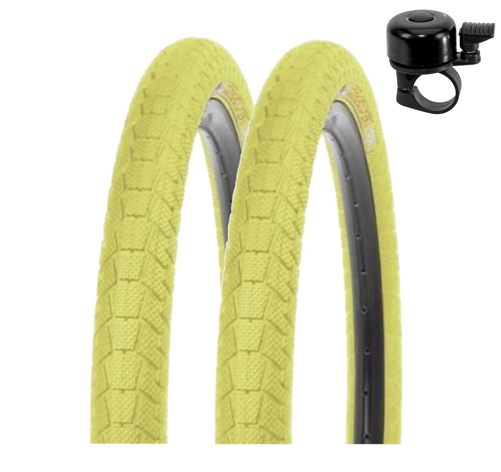 maxxi4you Fahrradreifen 2 x Kenda K-907 BMX 20 x 1,95 (50-406) Gelb inkl. Fahrradklingel