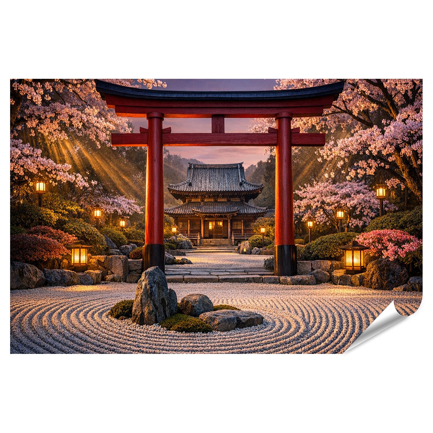 islandburner Poster Japanischer Garten mit Torii und Kirschblüten als - Standard
