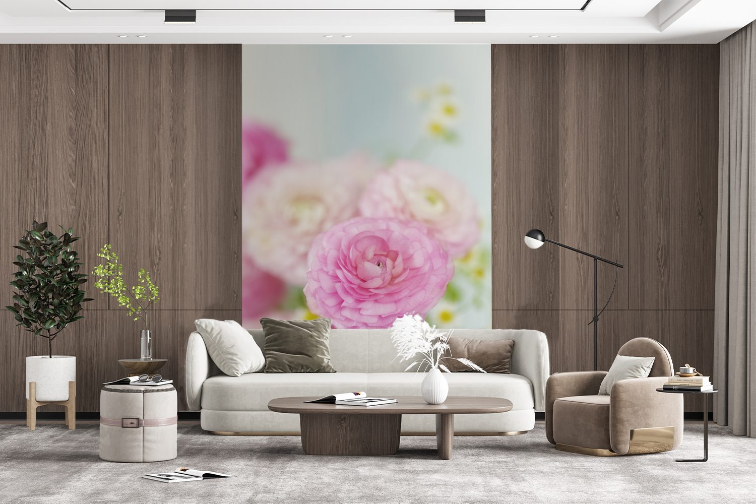 (3 Nahaufnahme St), bedruckt, MuchoWow Fototapete Blumen, Matt, Montagefertig für von rosa Vinyl Wohnzimmer, Wandtapete Tapete