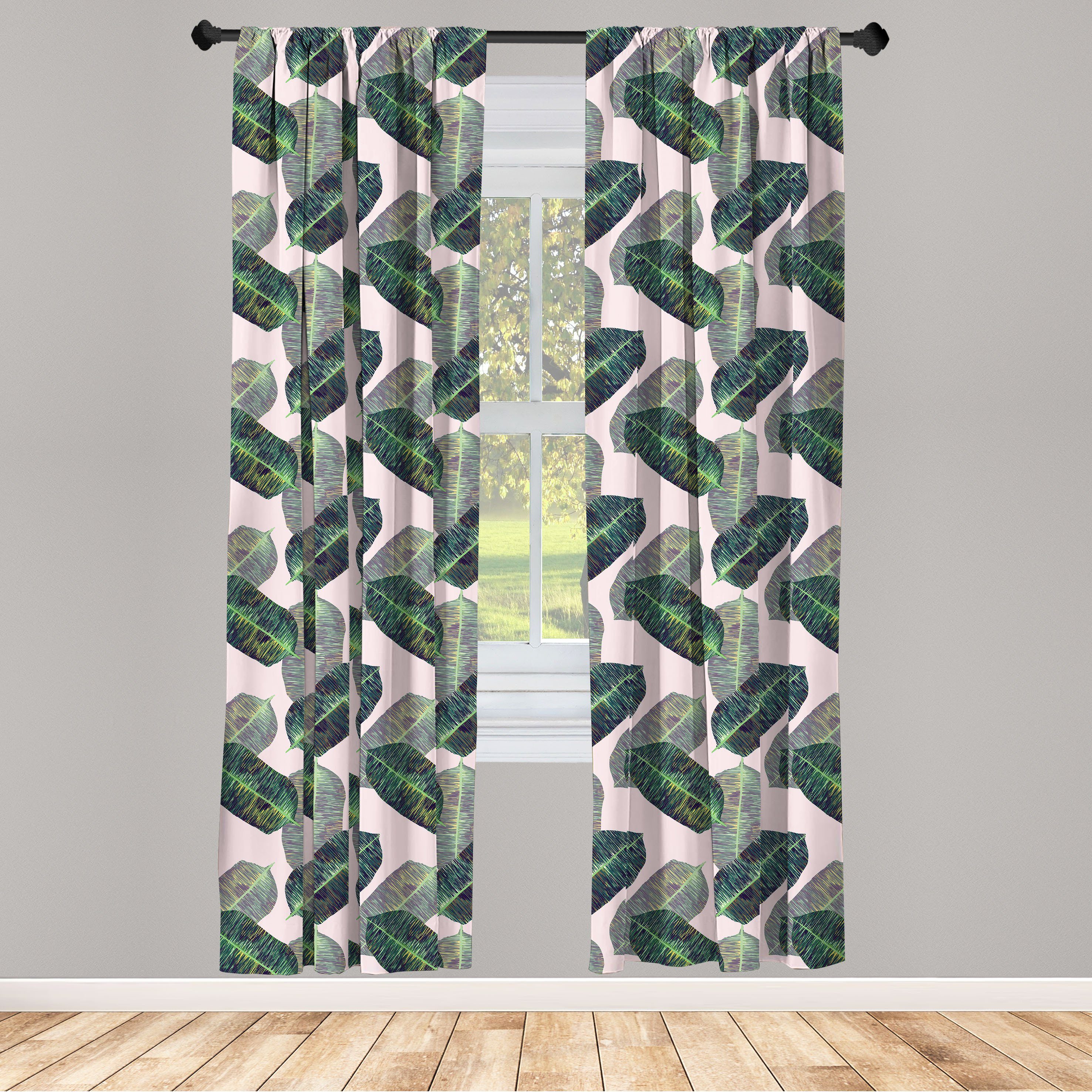 Gardine Vorhang für Wohnzimmer Schlafzimmer Dekor, Abakuhaus, Microfaser, Blätter Schraffierte Stil Blätter- Motiv