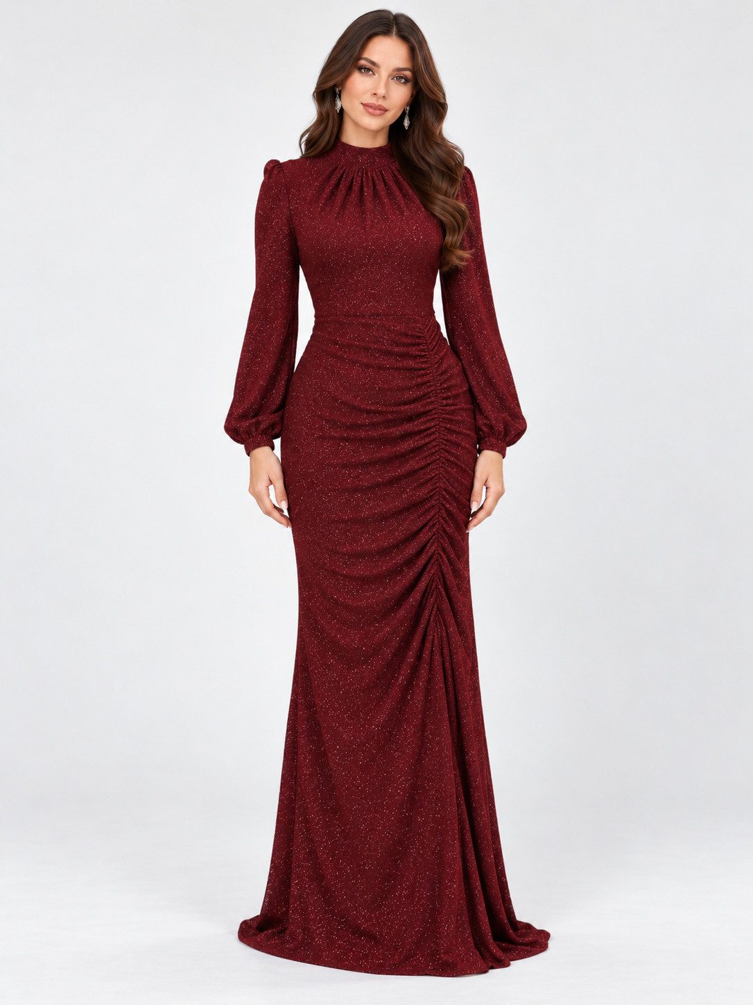 fashionshowcase Abendkleid langärmliges Maxikleid Damen Abaya Kleid - Modest Fashion Abiye mit Kragen, voll bedeckt