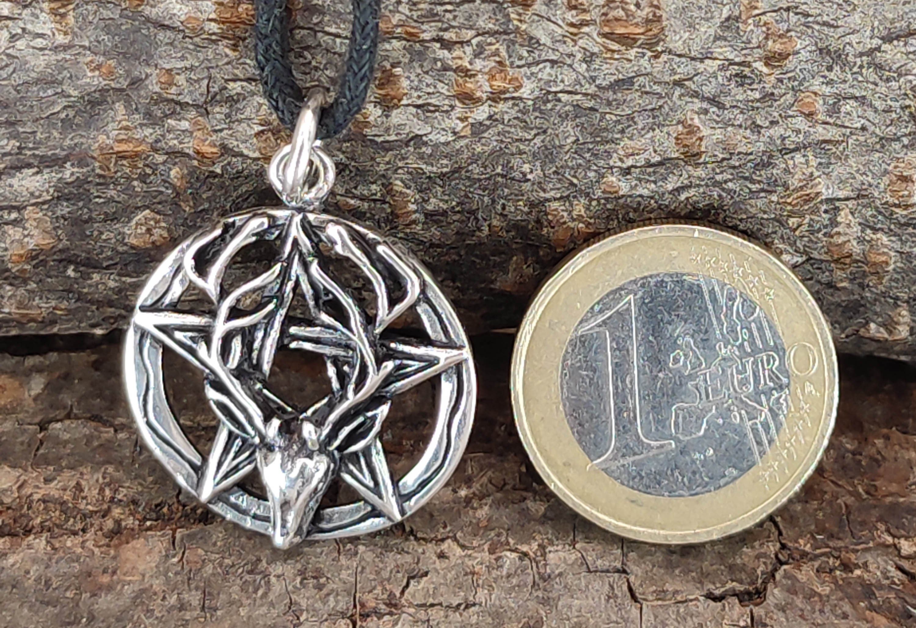 Silber Rock of Pentagramm Heavymetal Hirsch 925 Kettenanhänger Kiss Leather Kopf