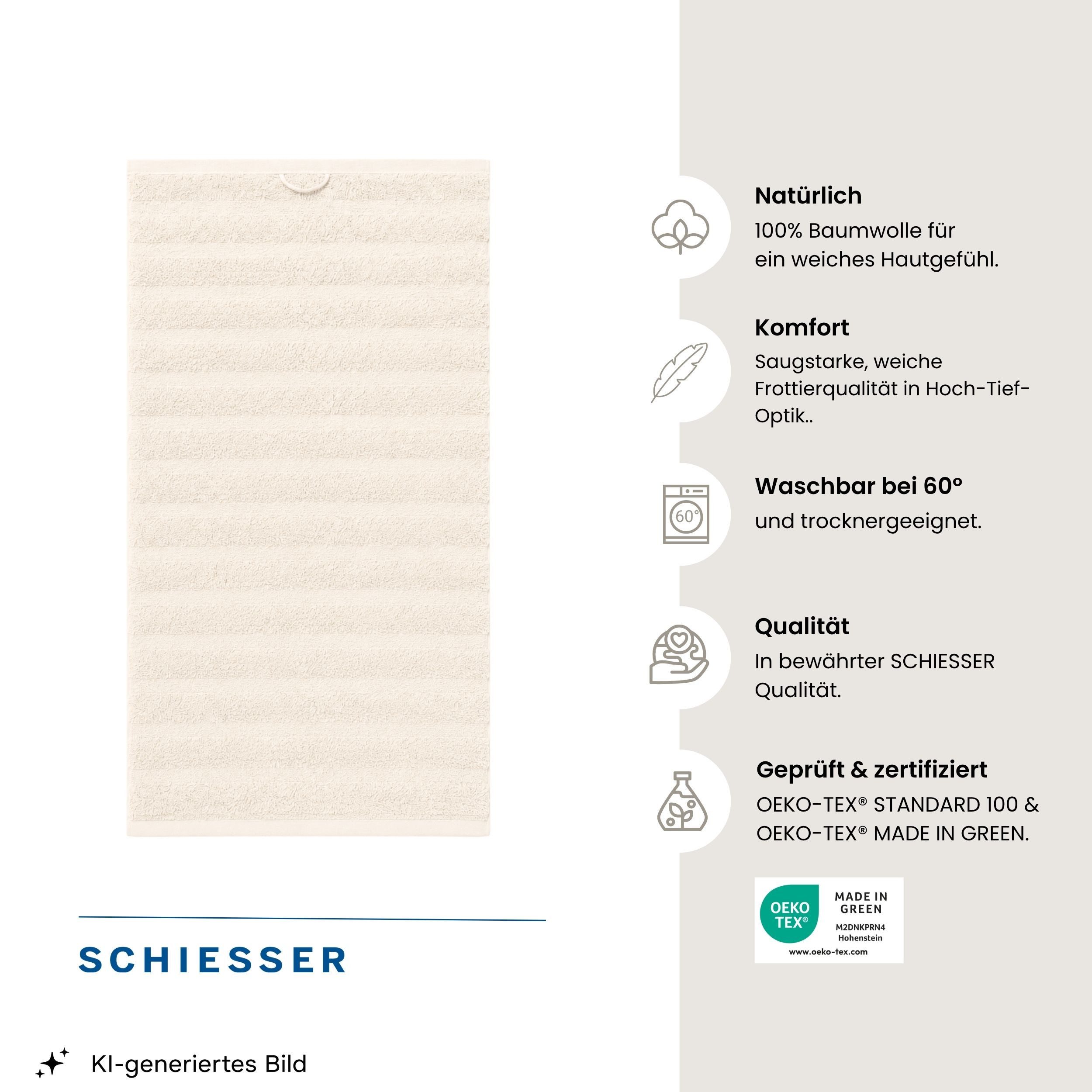 Schiesser Duschtücher Neapel aus 100% Baumwolle mit eleganter Hoch-Tief-Optik, Frottier (2-St), OEKO-TEX® MADE IN GREEN
