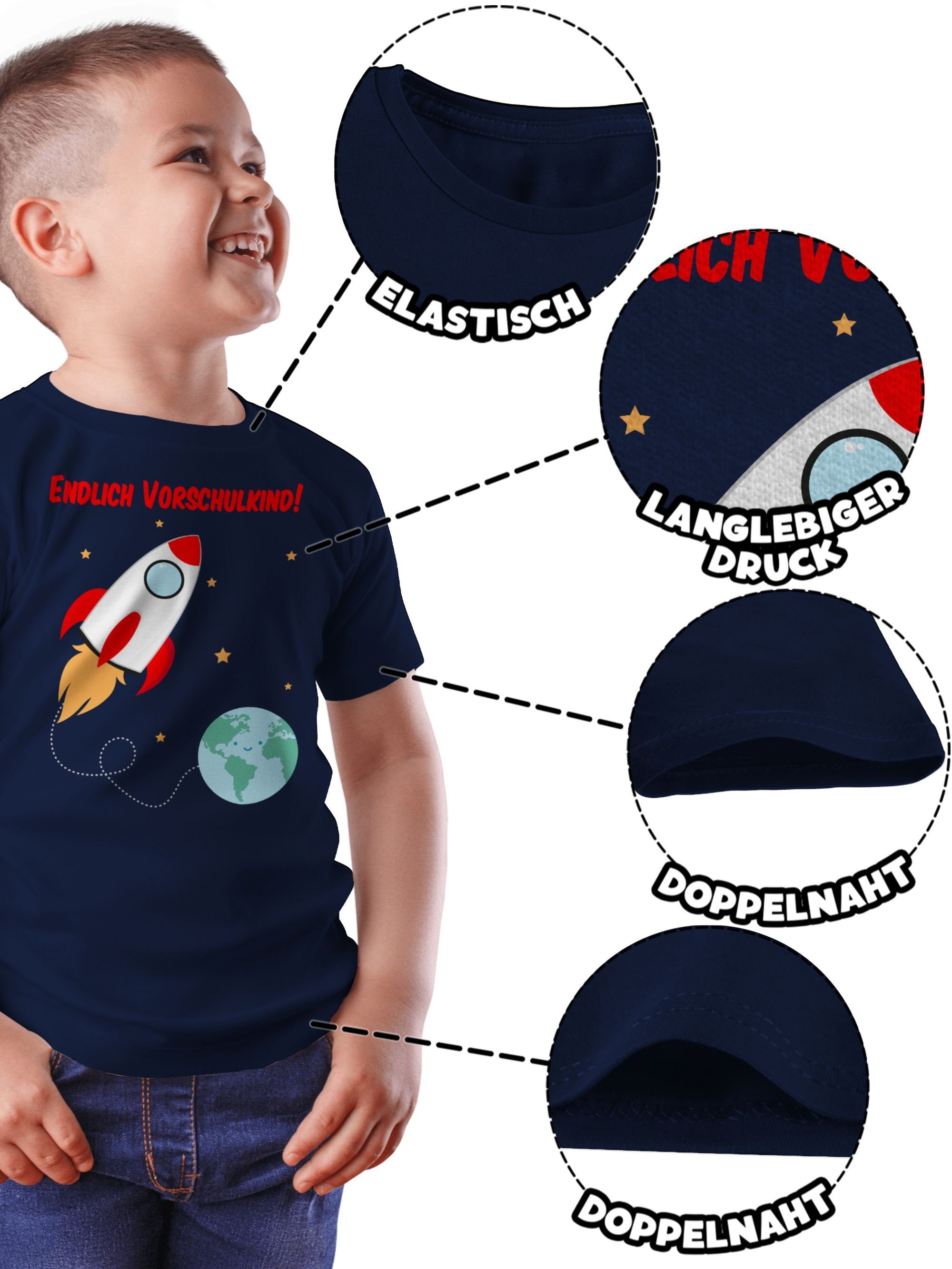 Endlich Vorschulkind 1 Vorschulkinder Blau Navy T-Shirt Rakete Shirtracer Geschenke