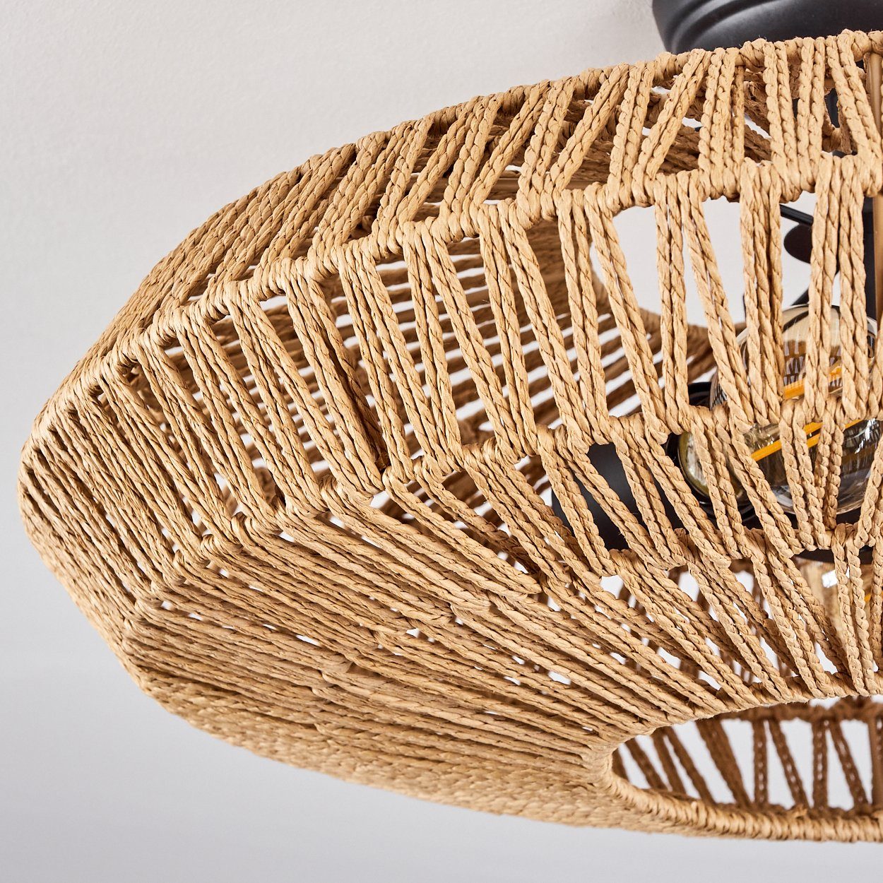 hofstein Deckenleuchte »Alvi« moderne Deckenlampe aus Metall/Rattan in Schwarz/Natur, ohne Leuchtmittel, Leuchte im modernen Design mit Lichteffekt, ø52cm, 1xE2 – Bild 3 von 5