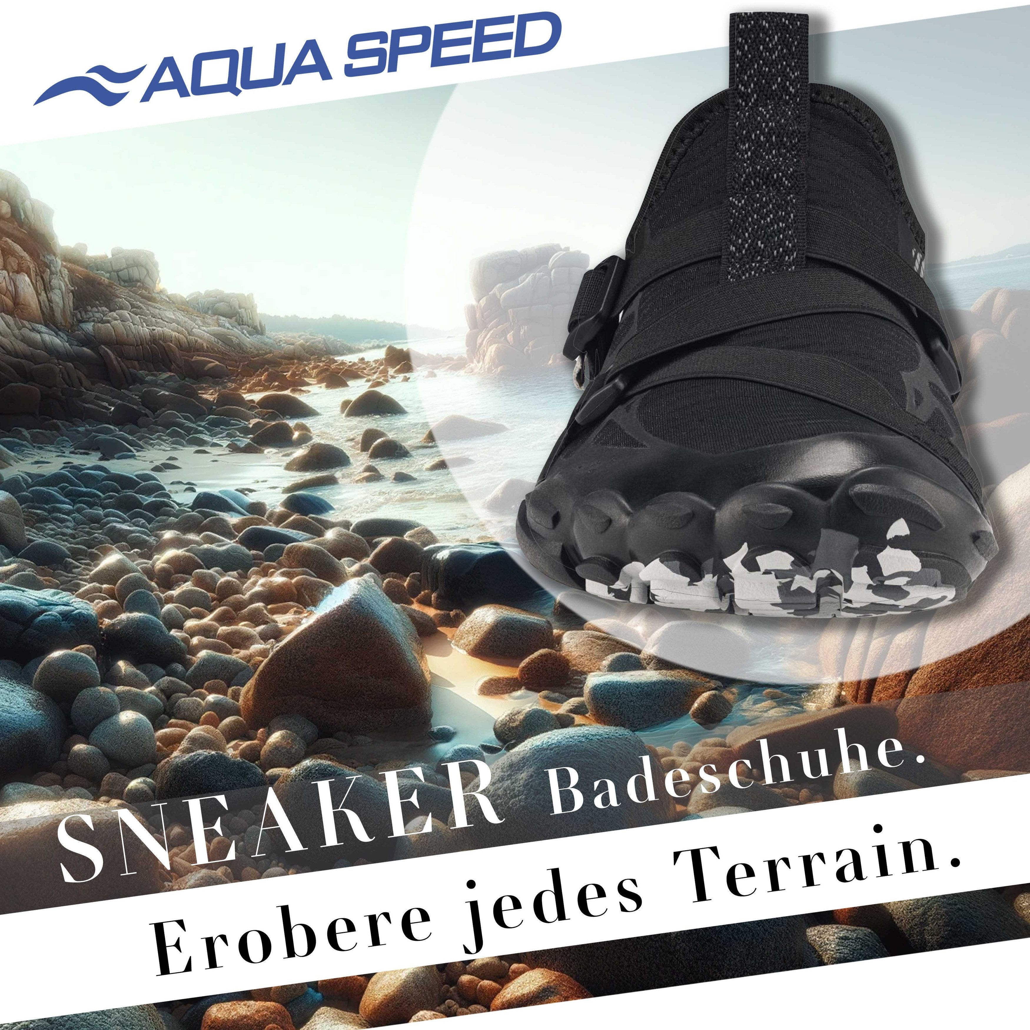 Aqua Speed Aquaschuhe LACERTO Gr. 44 – Schwarz/Silber + Handtuch Wasserschu günstig online kaufen