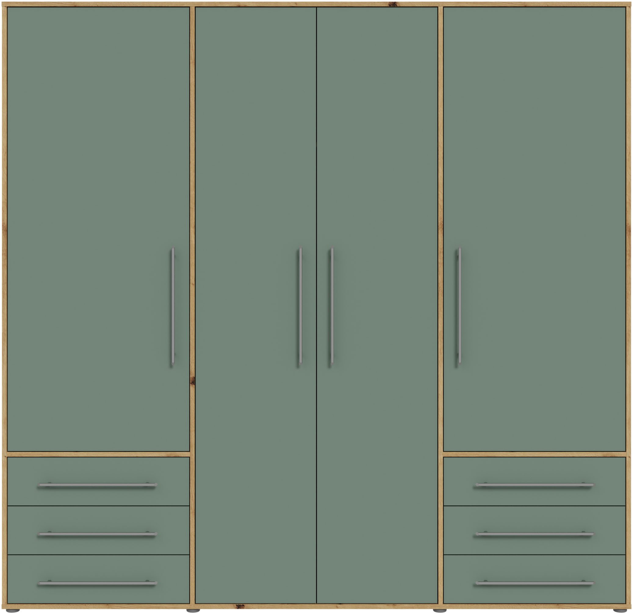FORTE Drehtürenschrank Mokkaro, Kleiderschrank,zeitloses Design, 4 türig viel Stauraum, Schubladen, Stangengriffe, Made in Europe