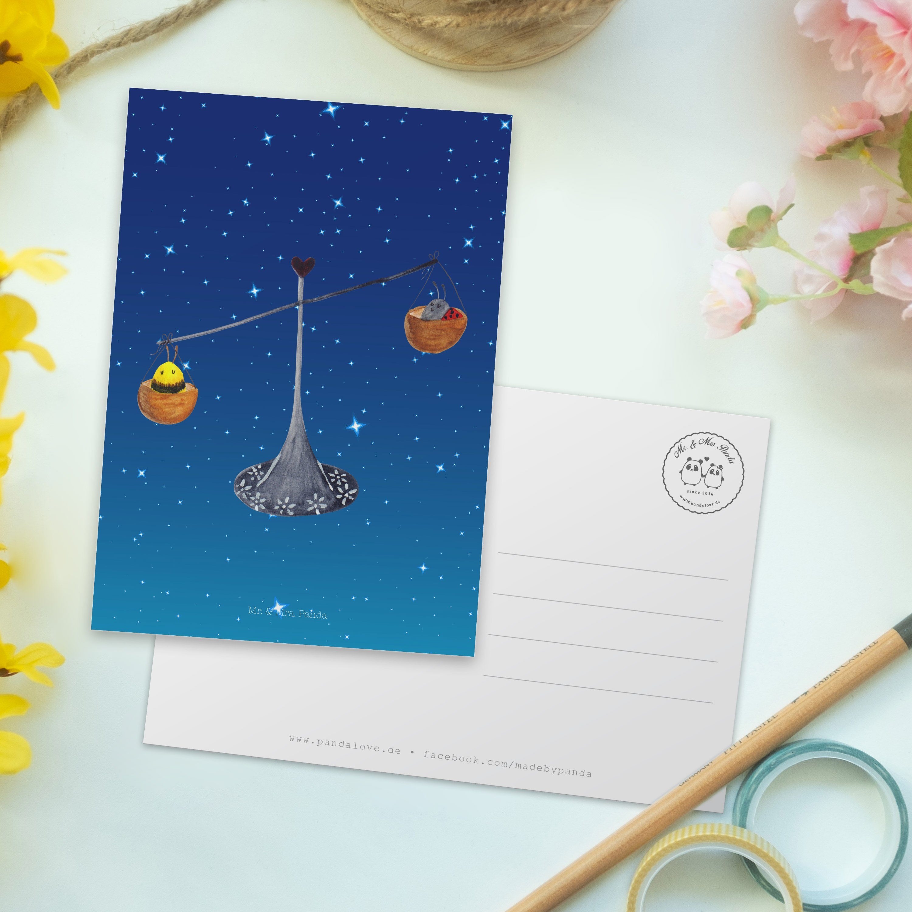 - & Sternenhimmel Blau Grußkarte, Karte Sternzeichen Geschenk, Mr. Postkarte Waage - Mrs. Panda