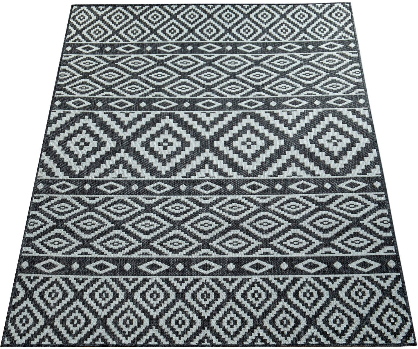 Teppich Coco 201, Paco Home, rechteckig, Höhe: 4 mm, Flachgewebe, Rauten Design, In- und Outdoor geeignet, Wohnzimmer schwarz | Kurzflor-Teppiche
